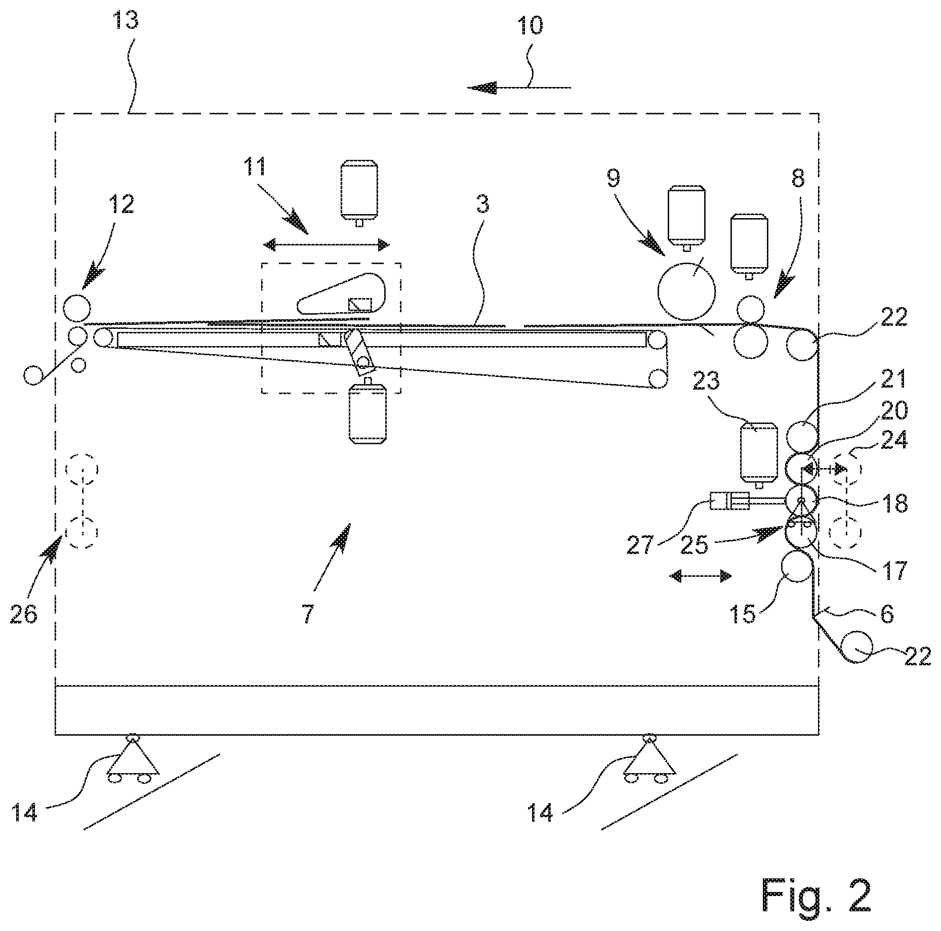 Patent US12552628 Figure 2 – Apparatus for cutting a material web into individual sheets with a web storage