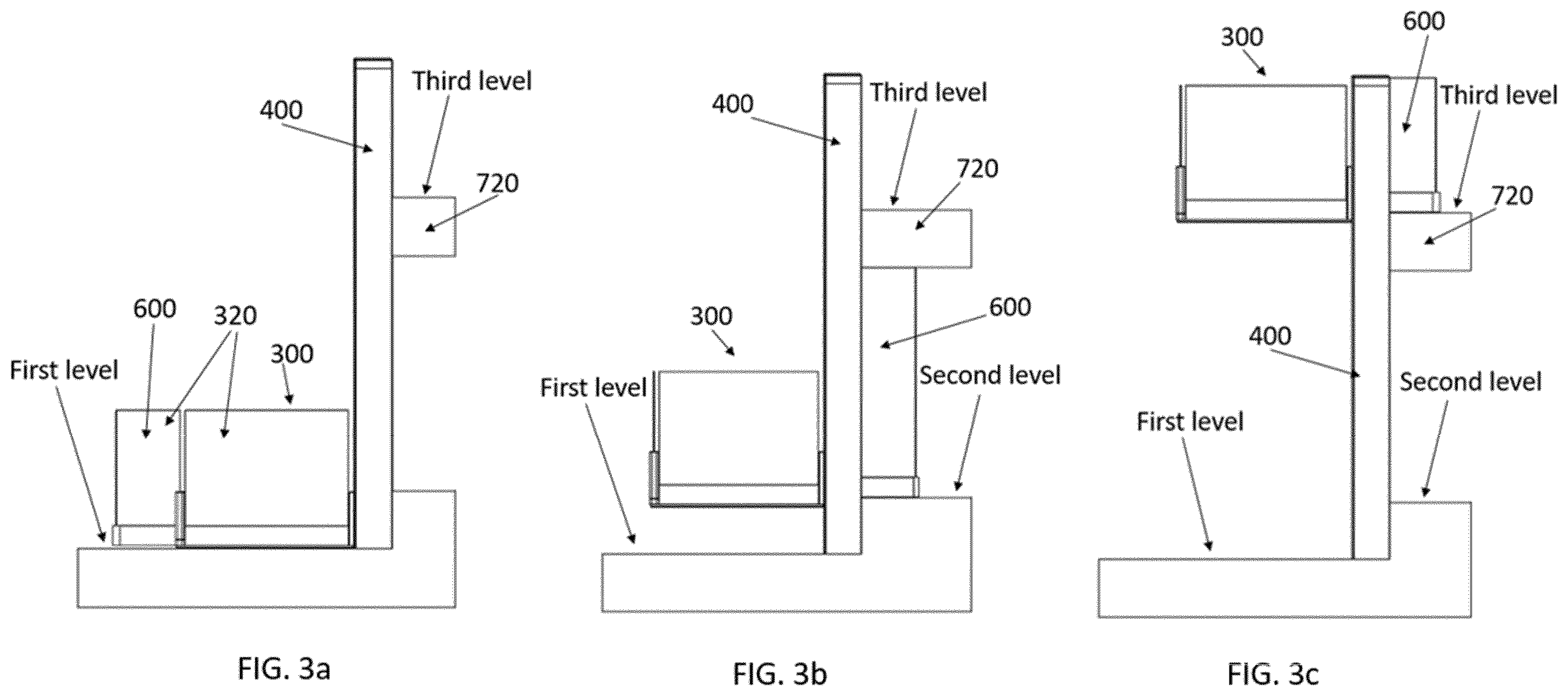 Patent US12552640 Figure 3 – Drive unit placement and access openings for a platform lifting system