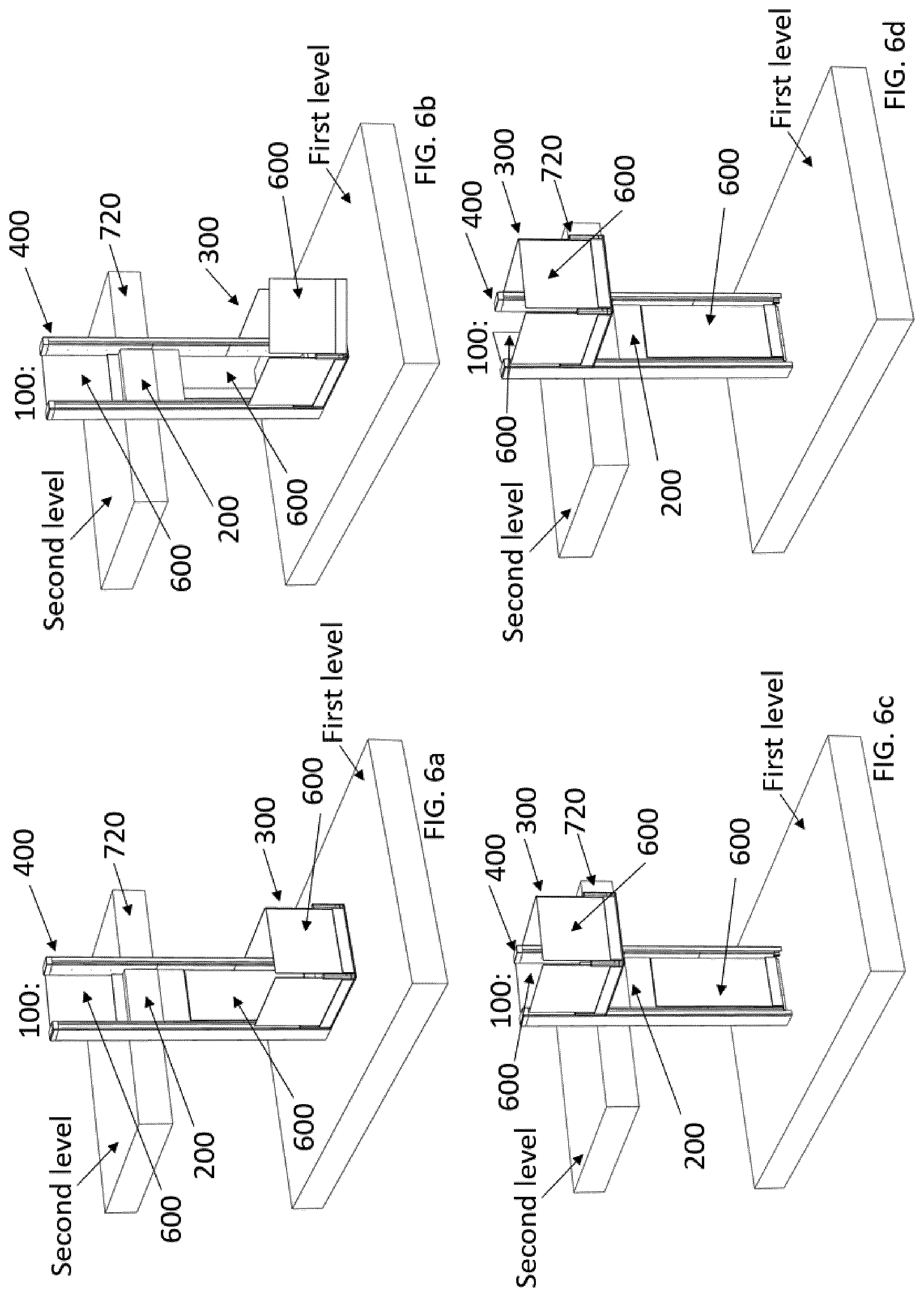 Patent US12552640 Figure 6 – Drive unit placement and access openings for a platform lifting system
