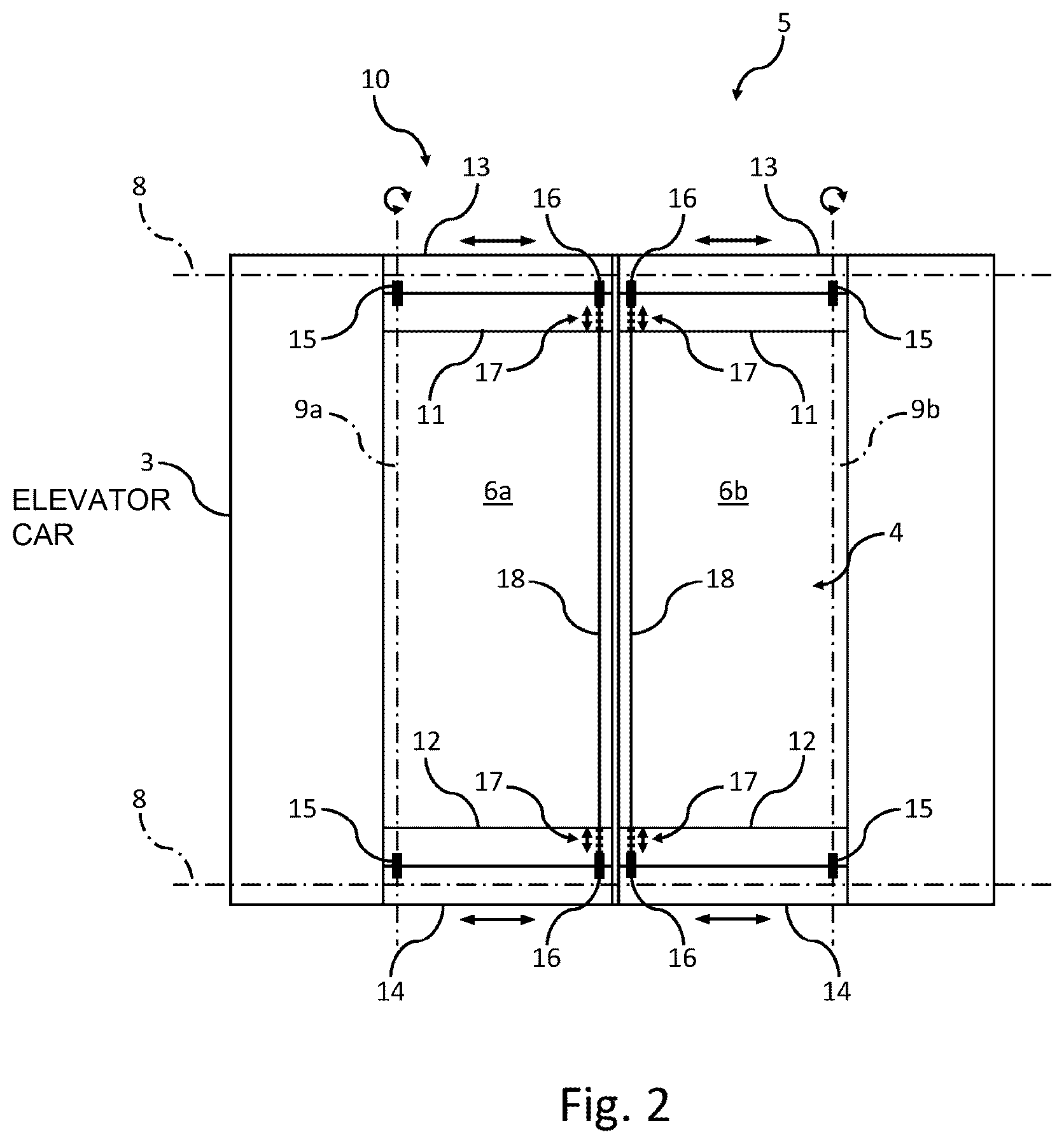 Patent US12552641 Figure 2 – Door system for an elevator car, elevator system and method for evacuating an elevator car