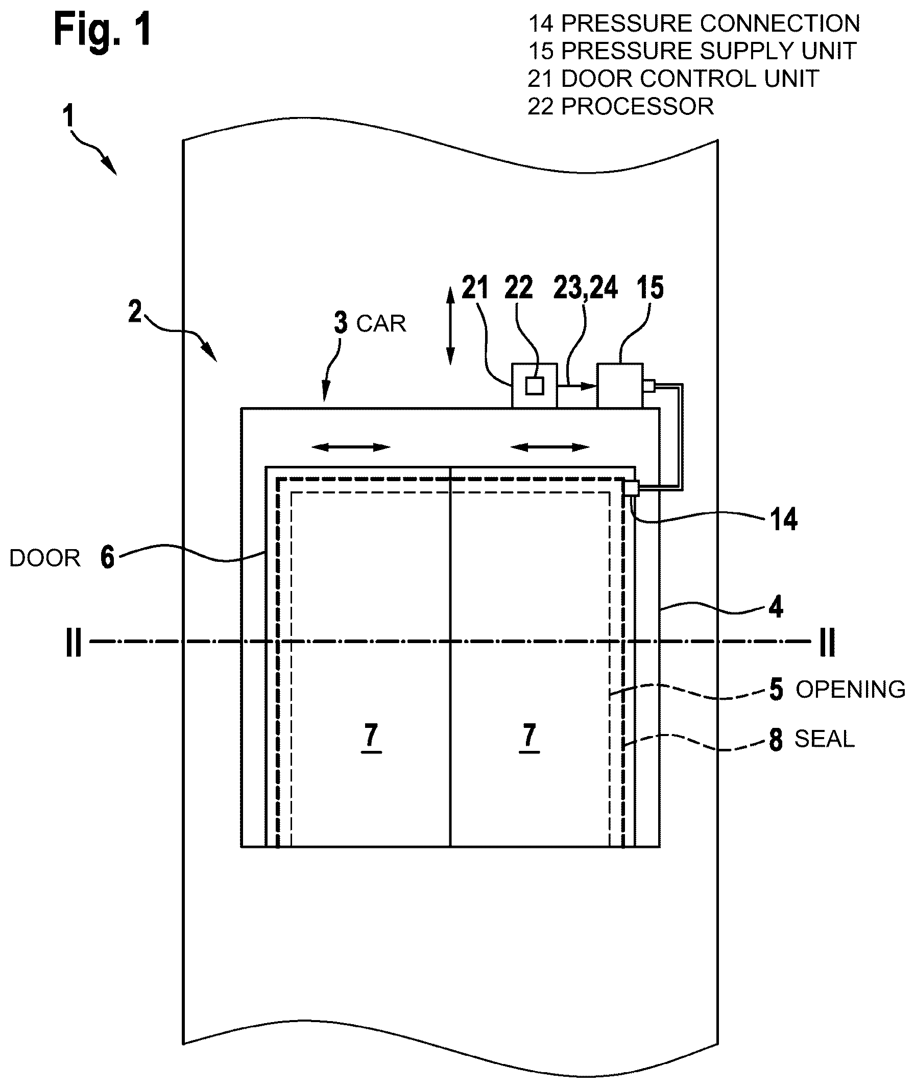 Patent US12552642 Figure 1 – Door seal for an elevator car