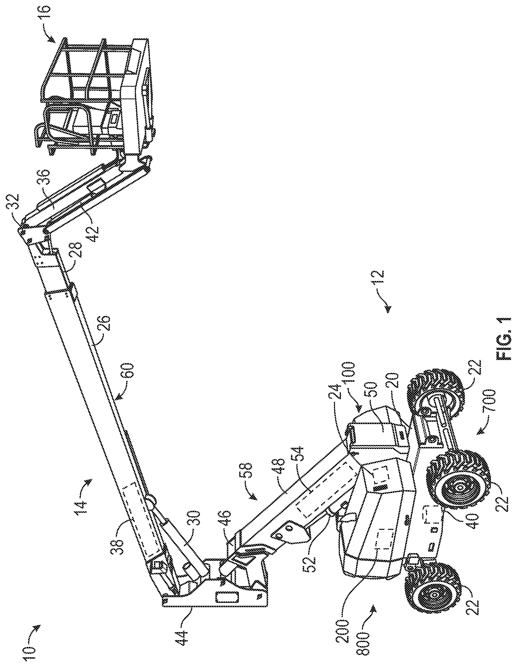 Patent US12552651 Figure 1 – Lift device with deployable operator station