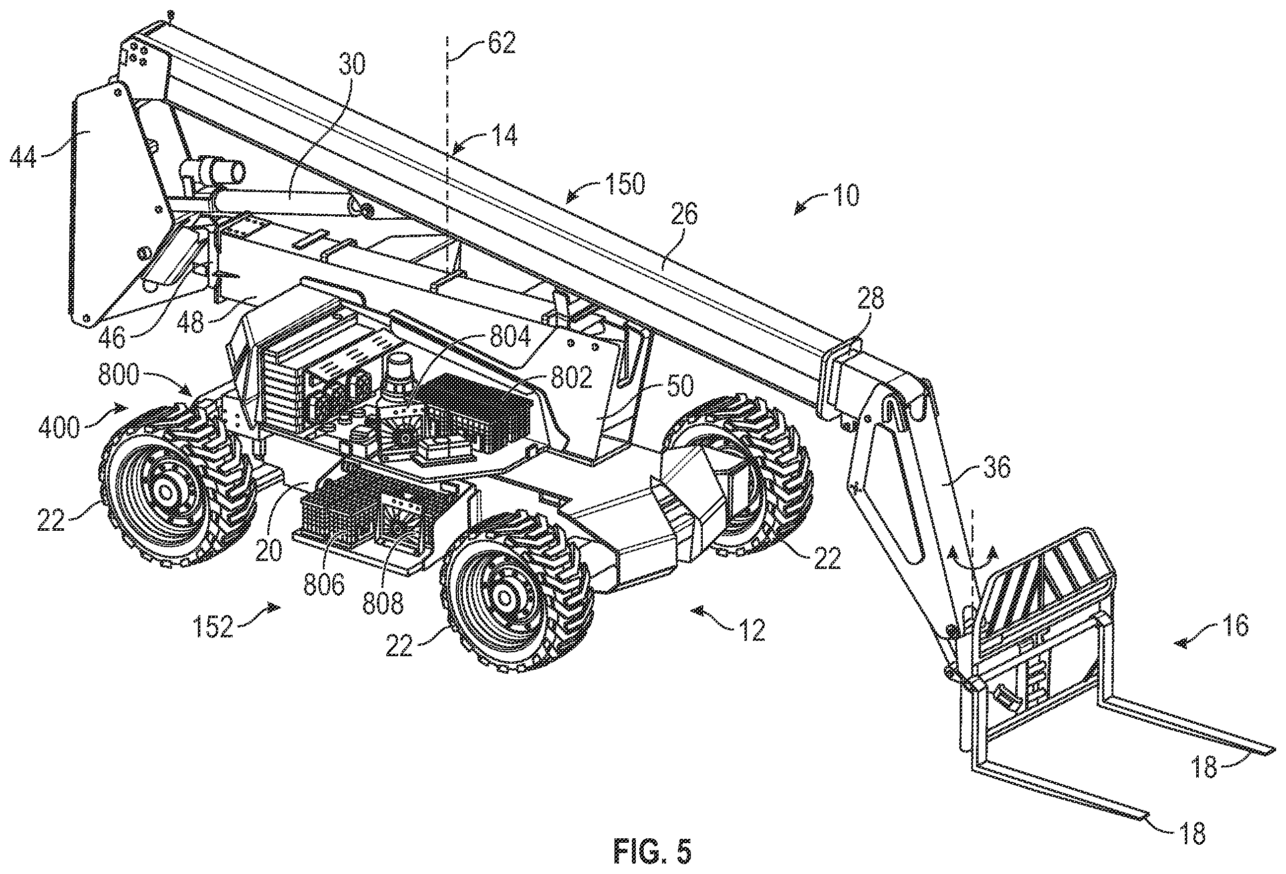 Patent US12552651 Figure 5 – Lift device with deployable operator station