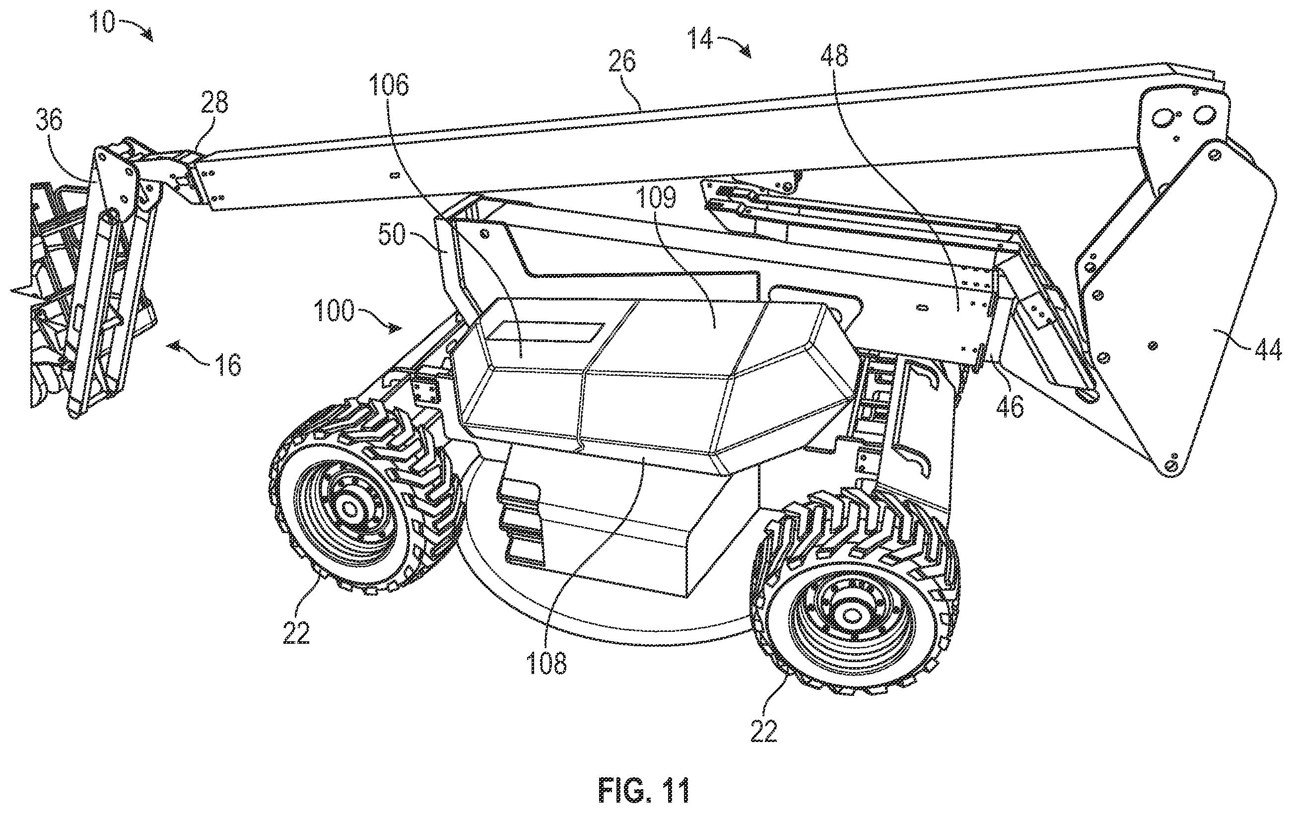 Patent US12552651 Figure 11 – Lift device with deployable operator station