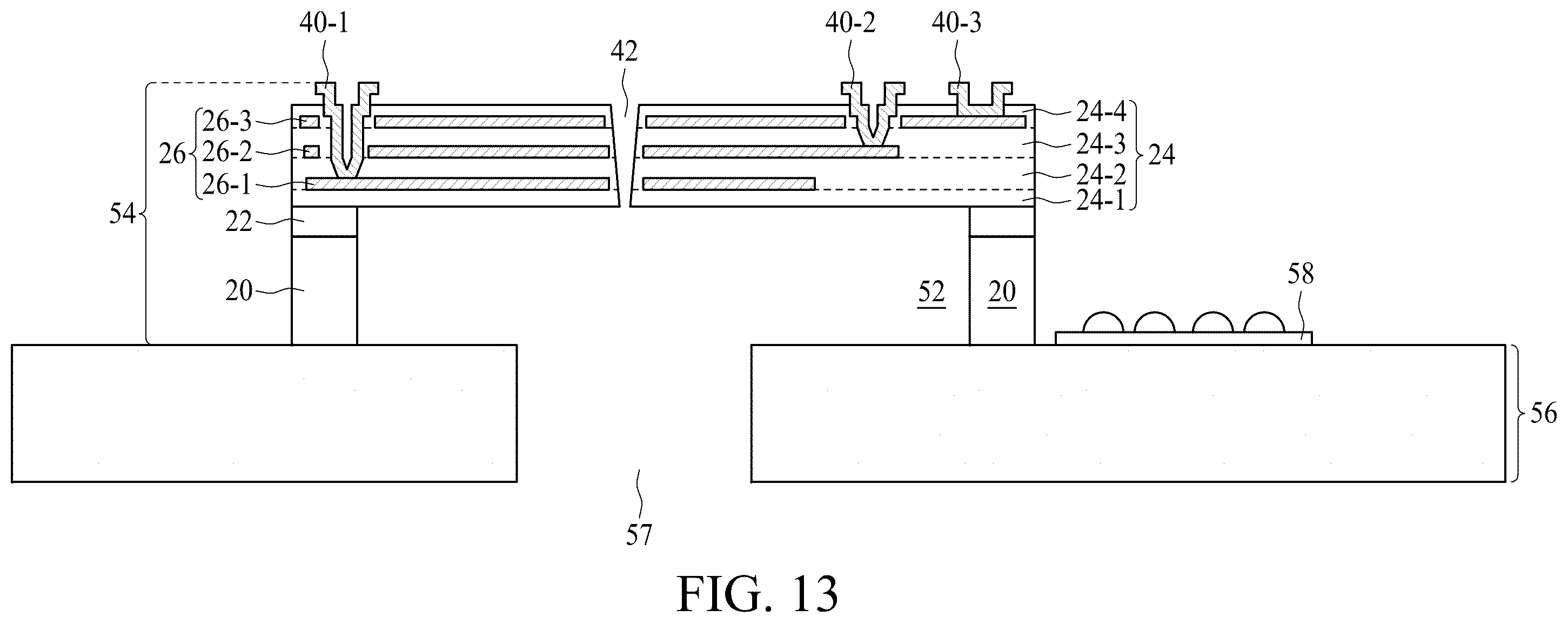 Patent US12552664 Figure 13 – Self-aligned acoustic hole formation in piezoelectrical MEMS microphone