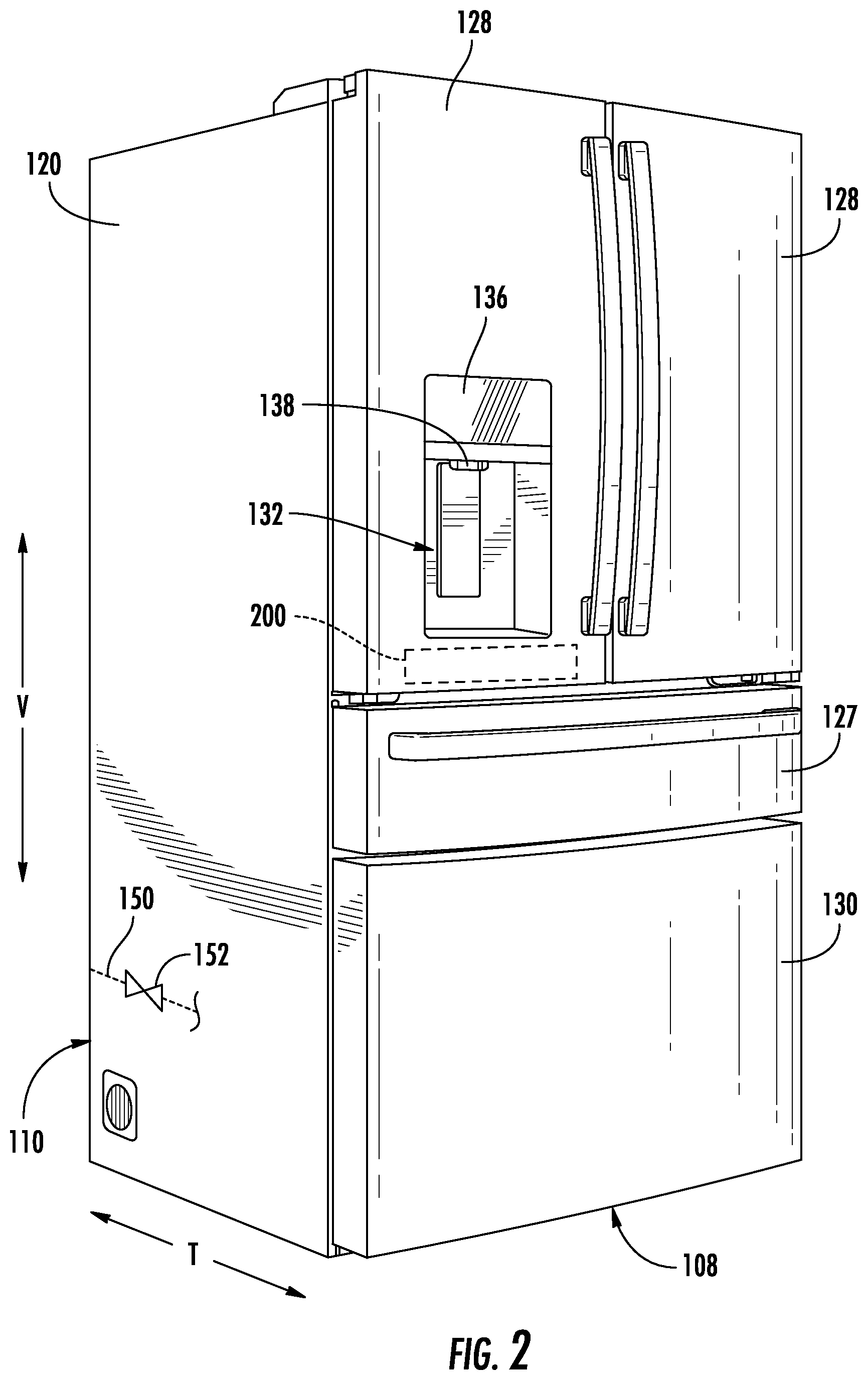 Patent US12552692 Figure 2 – Hydrogen water dispenser for refrigerator appliances