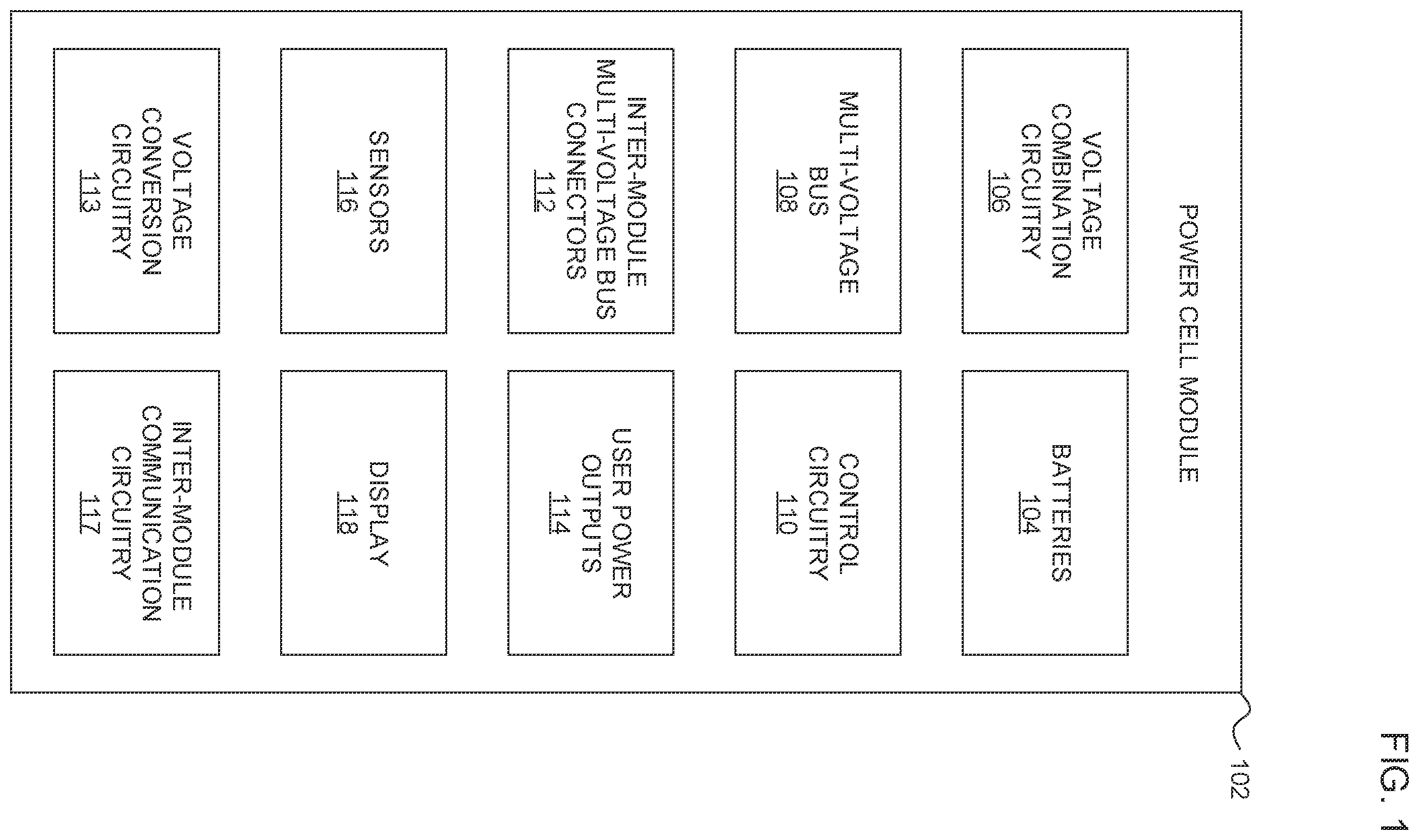 Patent US12556023 Figure 1 – Modular battery pack system with multi-voltage bus