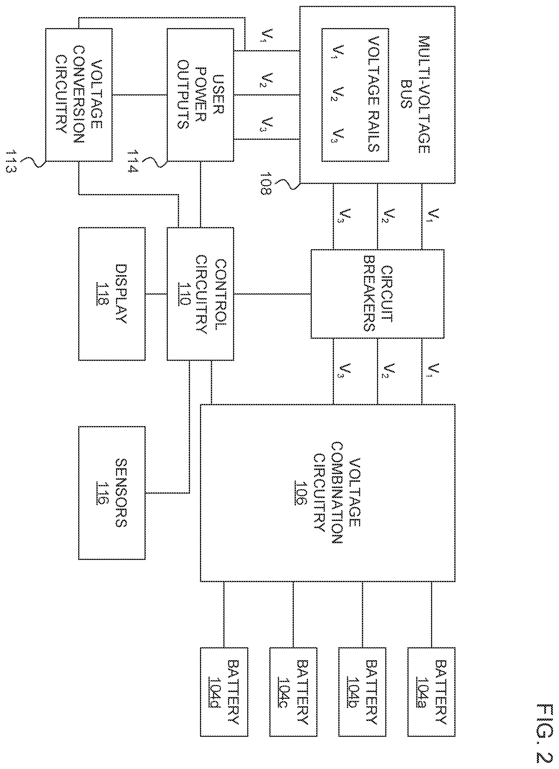 Patent US12556023 Figure 2 – Modular battery pack system with multi-voltage bus