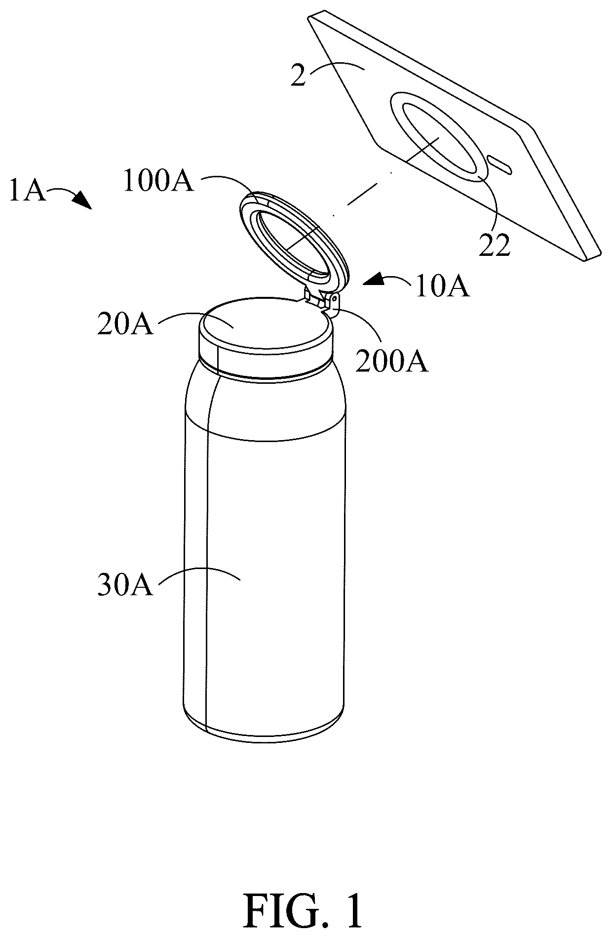 Patent US12556045 Figure 1 – Container and lid and attachment thereof
