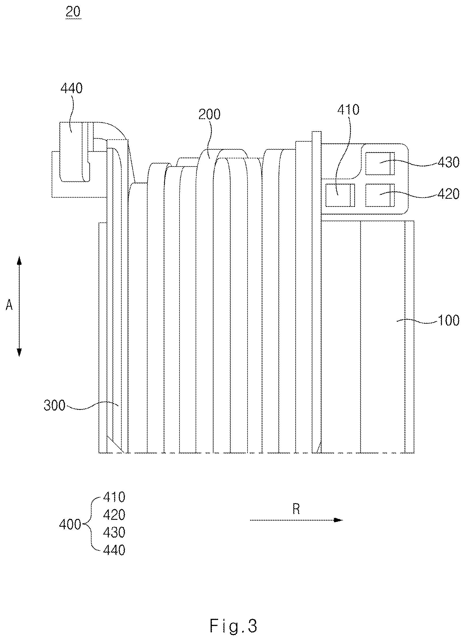 Patent US12556054 Figure 3 – Stator with improved busbars and motor including the same