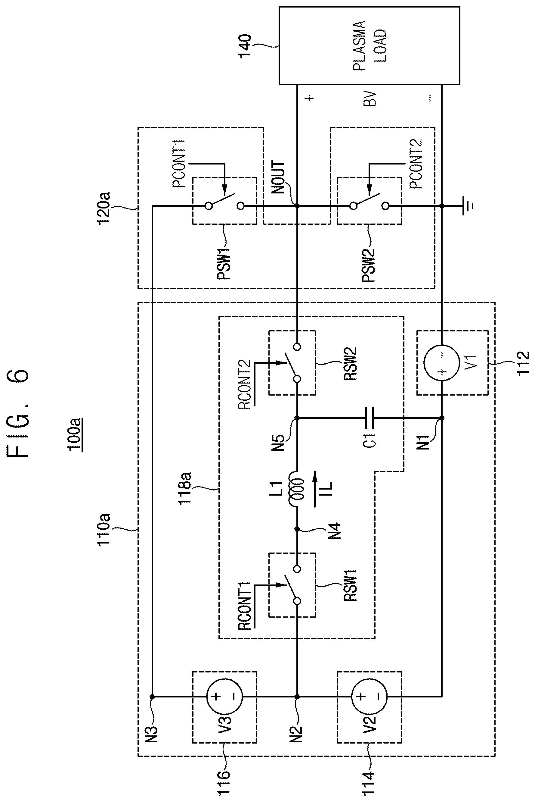 Patent US12556111 Figure 5 – Power generator with partial sinusoidal waveform, plasma processing apparatus including the same and method of manufacturing semiconductor device using the same