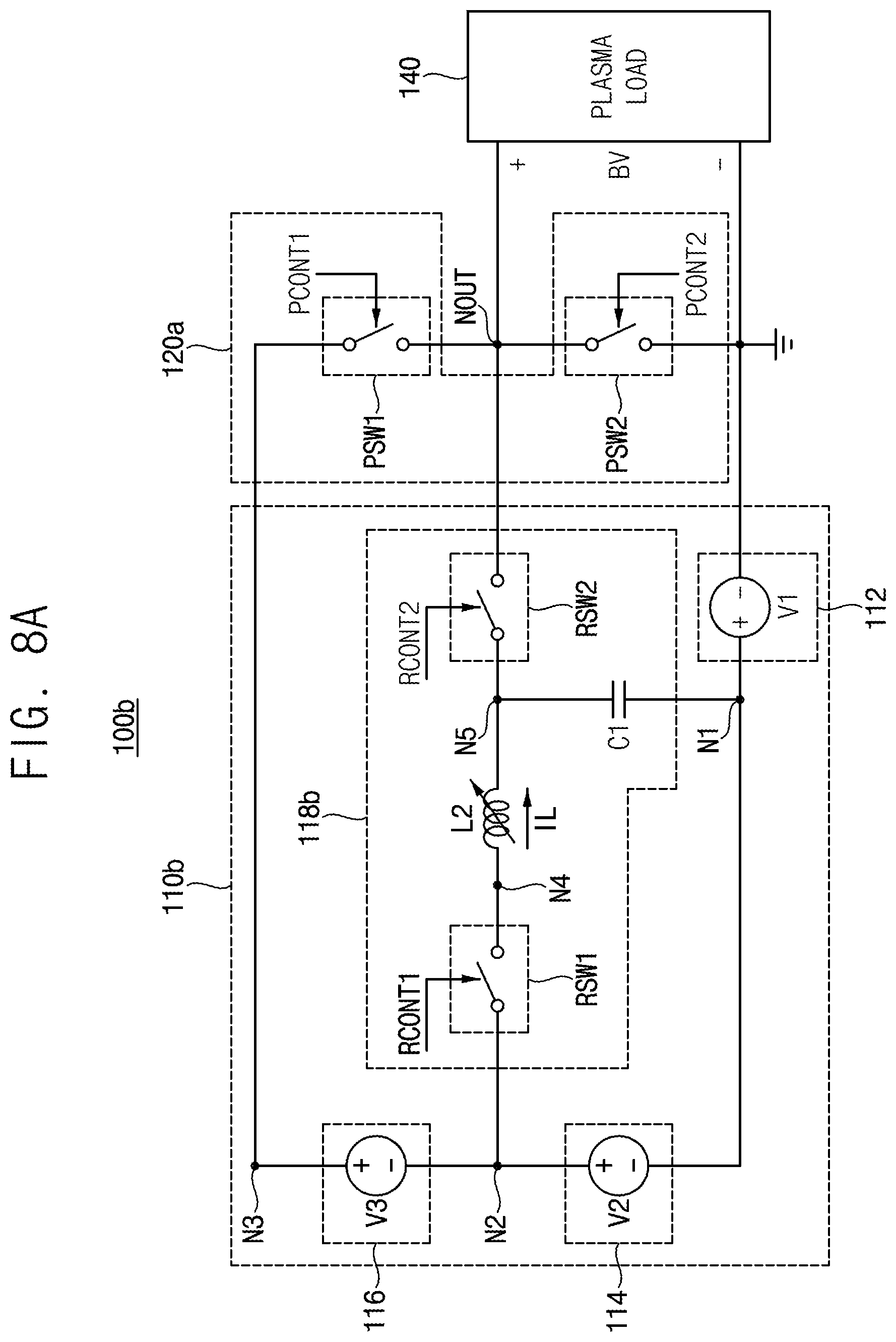 Patent US12556111 Figure 8 – Power generator with partial sinusoidal waveform, plasma processing apparatus including the same and method of manufacturing semiconductor device using the same