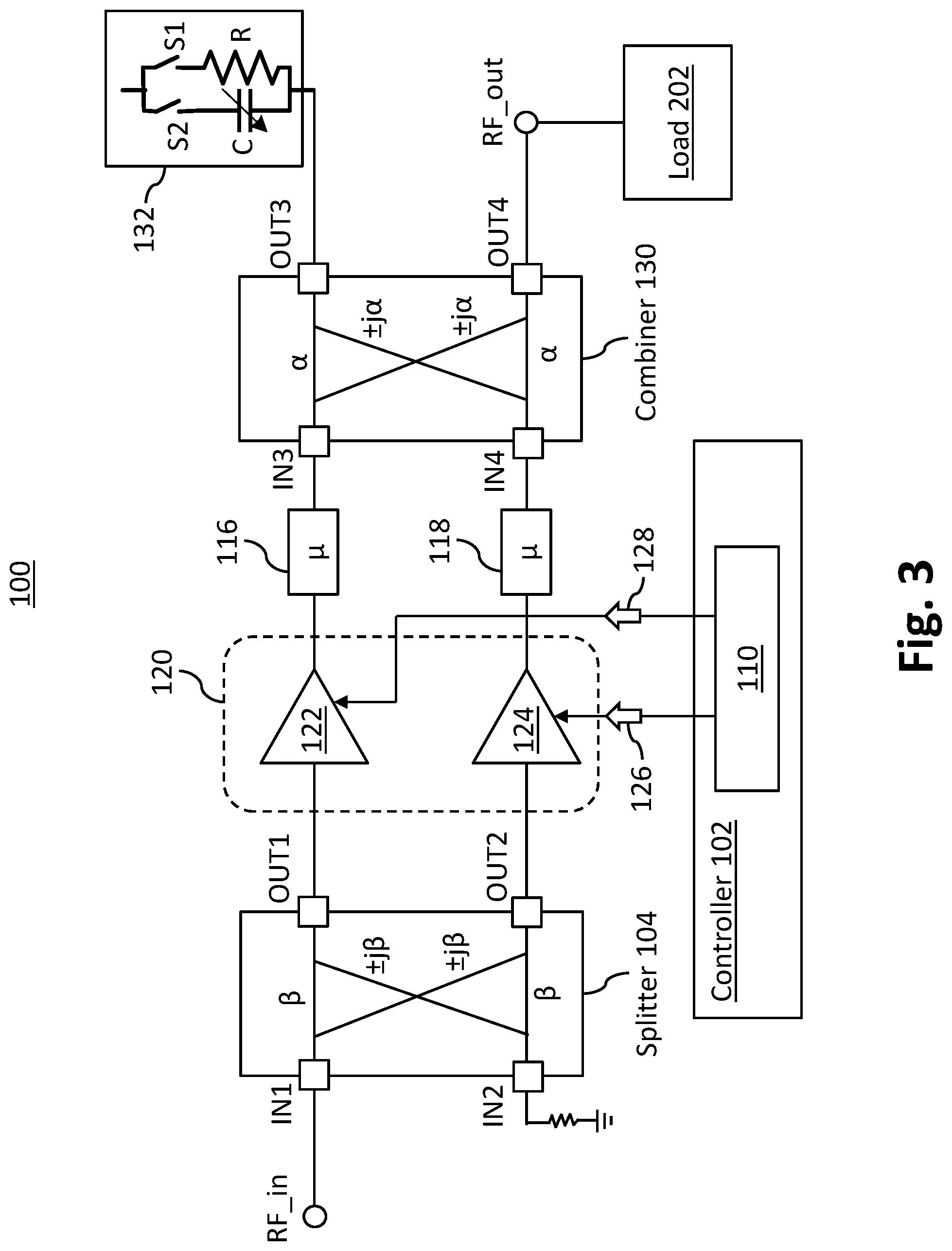 Patent US12556142 Figure 3 – Reconfigurable and tunable power amplifier