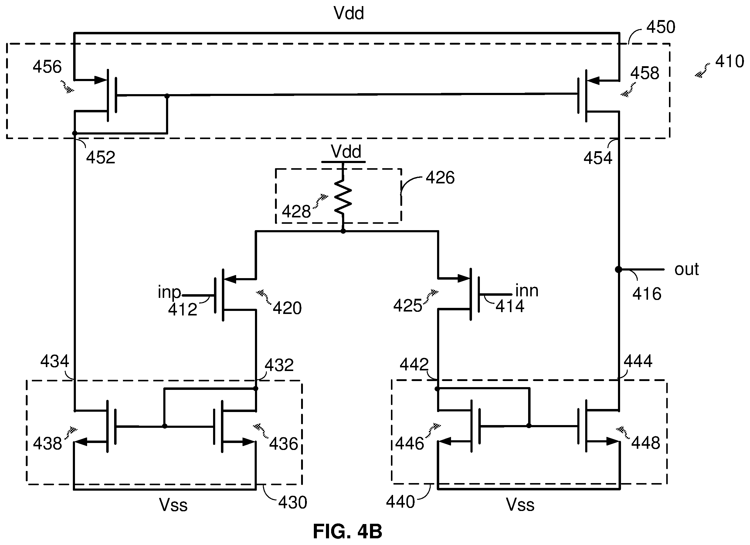 Patent US12556148 Figure 6 – Hybrid low power rail to rail amplifier with leakage control