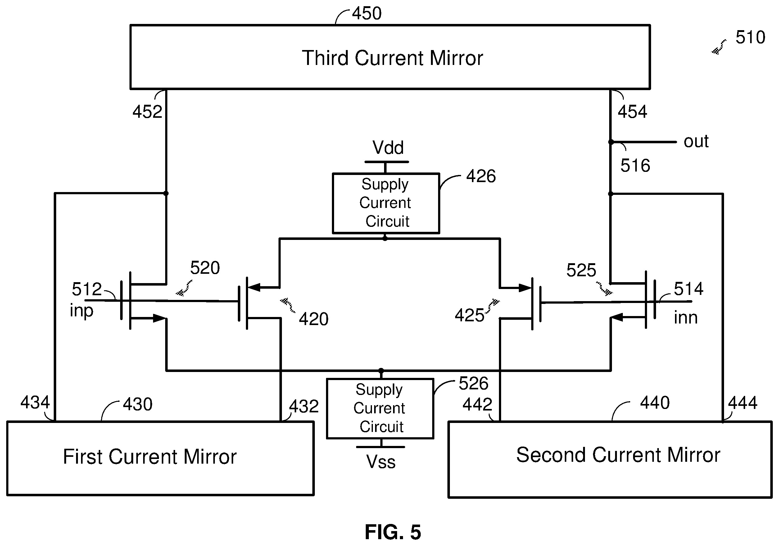 Patent US12556148 Figure 7 – Hybrid low power rail to rail amplifier with leakage control