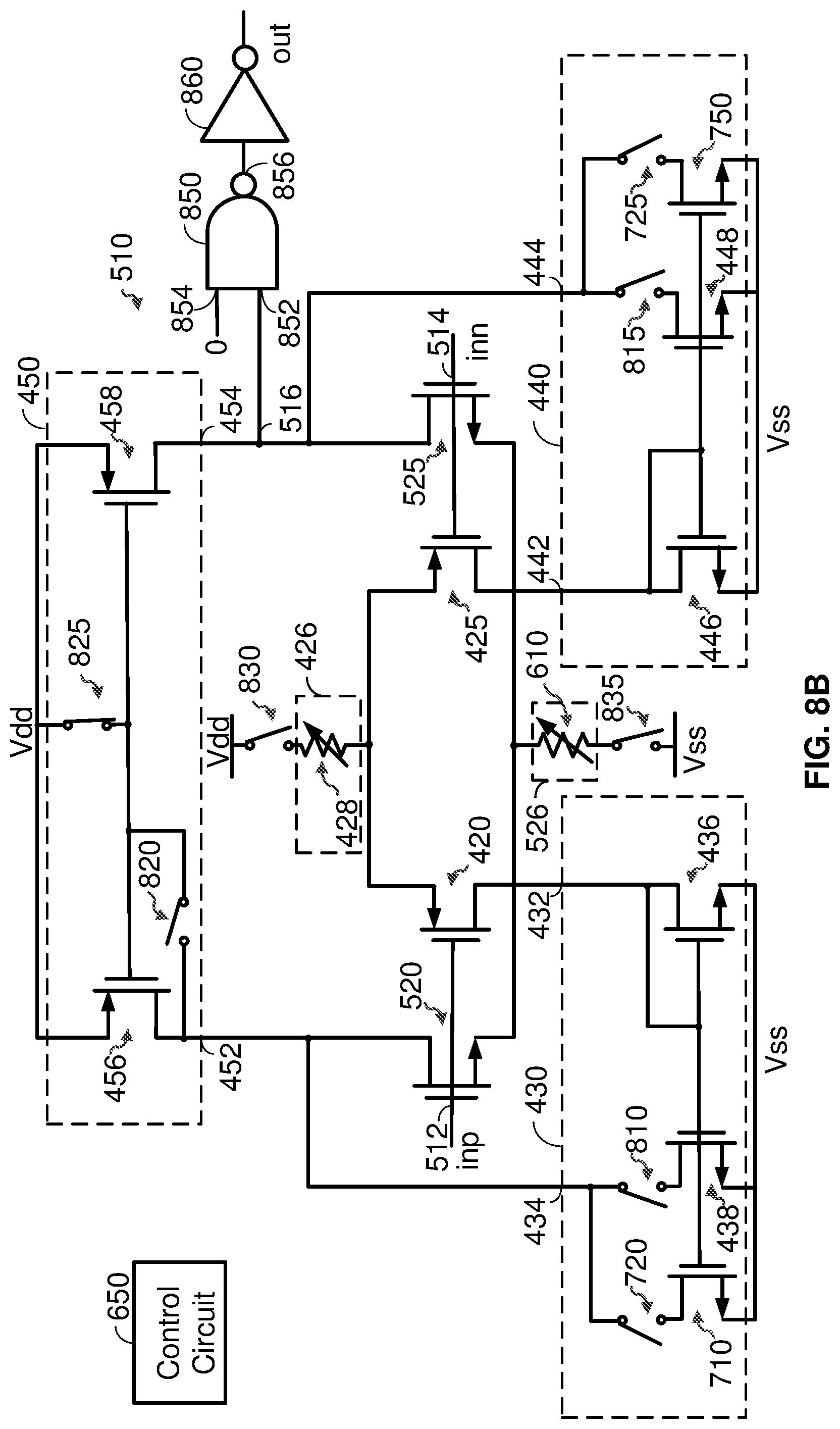 Patent US12556148 Figure 11 – Hybrid low power rail to rail amplifier with leakage control