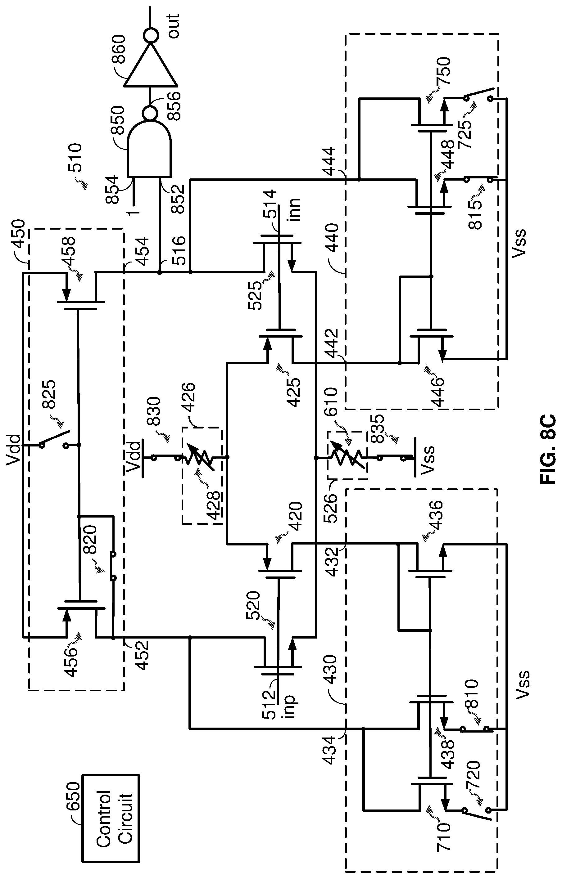 Patent US12556148 Figure 12 – Hybrid low power rail to rail amplifier with leakage control