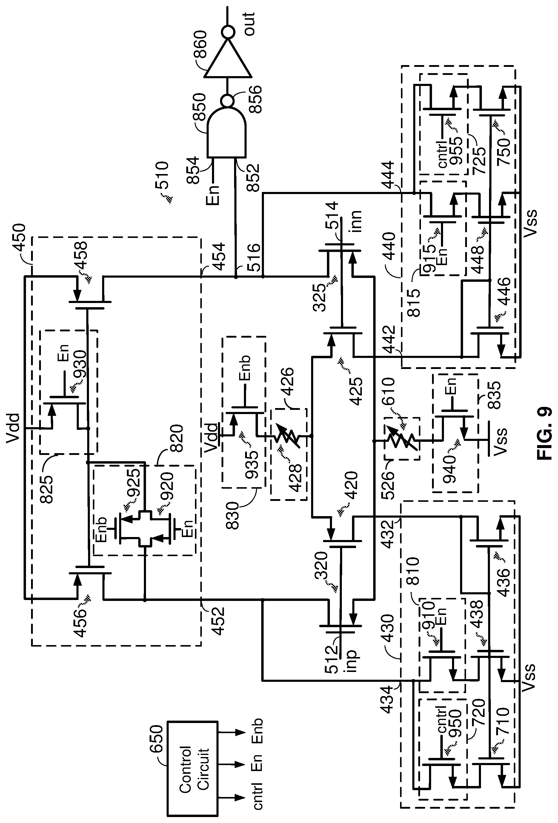 Patent US12556148 Figure 14 – Hybrid low power rail to rail amplifier with leakage control