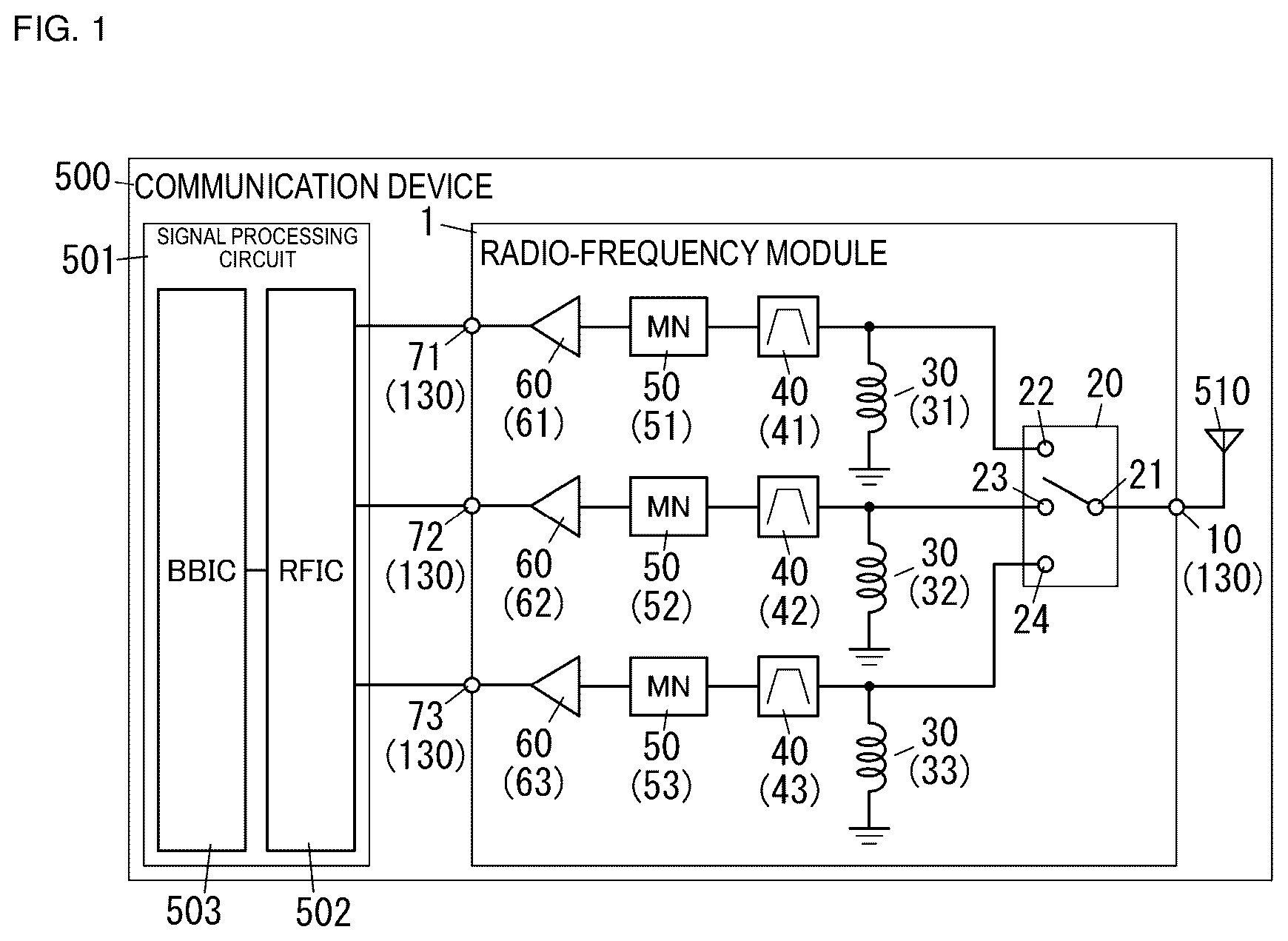 Patent US12556209 — Radio-frequency module and communication device — Figure 1