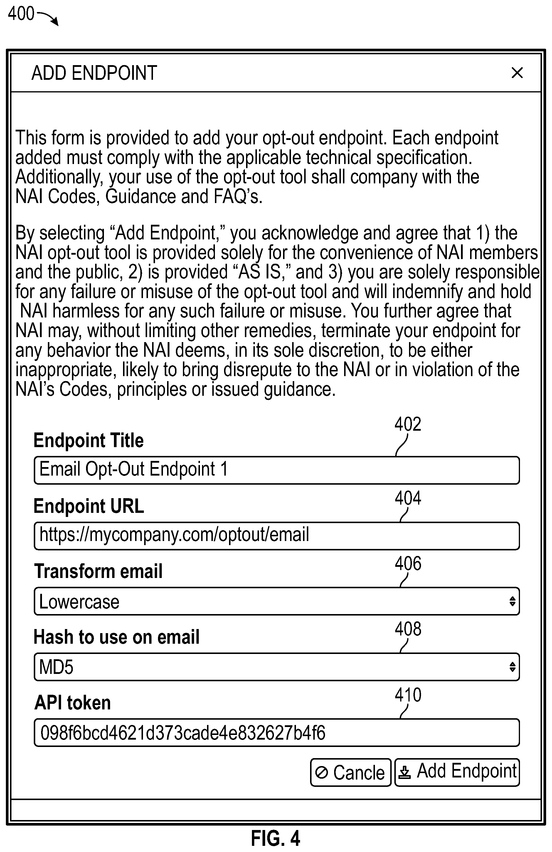Patent US12556396 Figure 4 – Opt-out systems and methods for tailored advertising