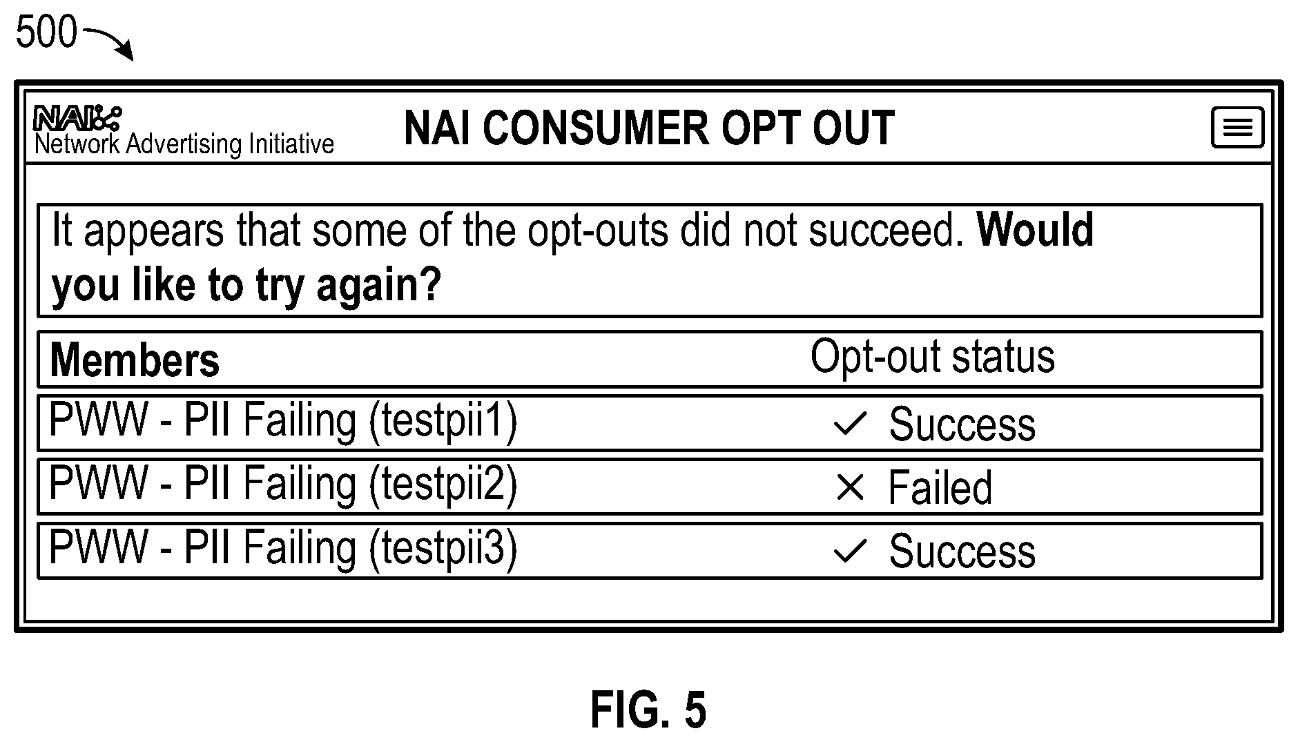 Patent US12556396 Figure 5 – Opt-out systems and methods for tailored advertising