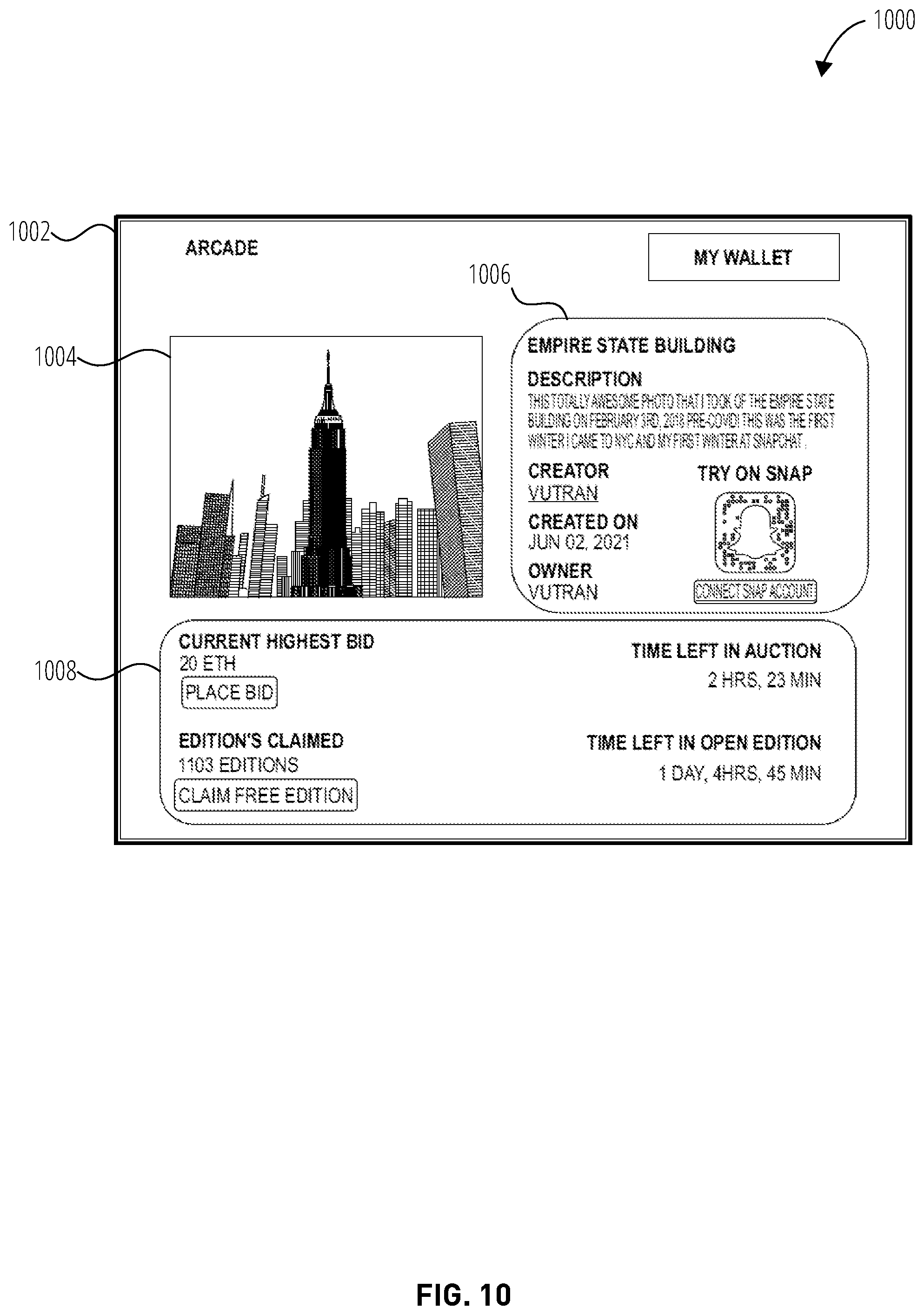 Patent US12556399 Figure 10 – Augmented reality experience control through non-fungible token