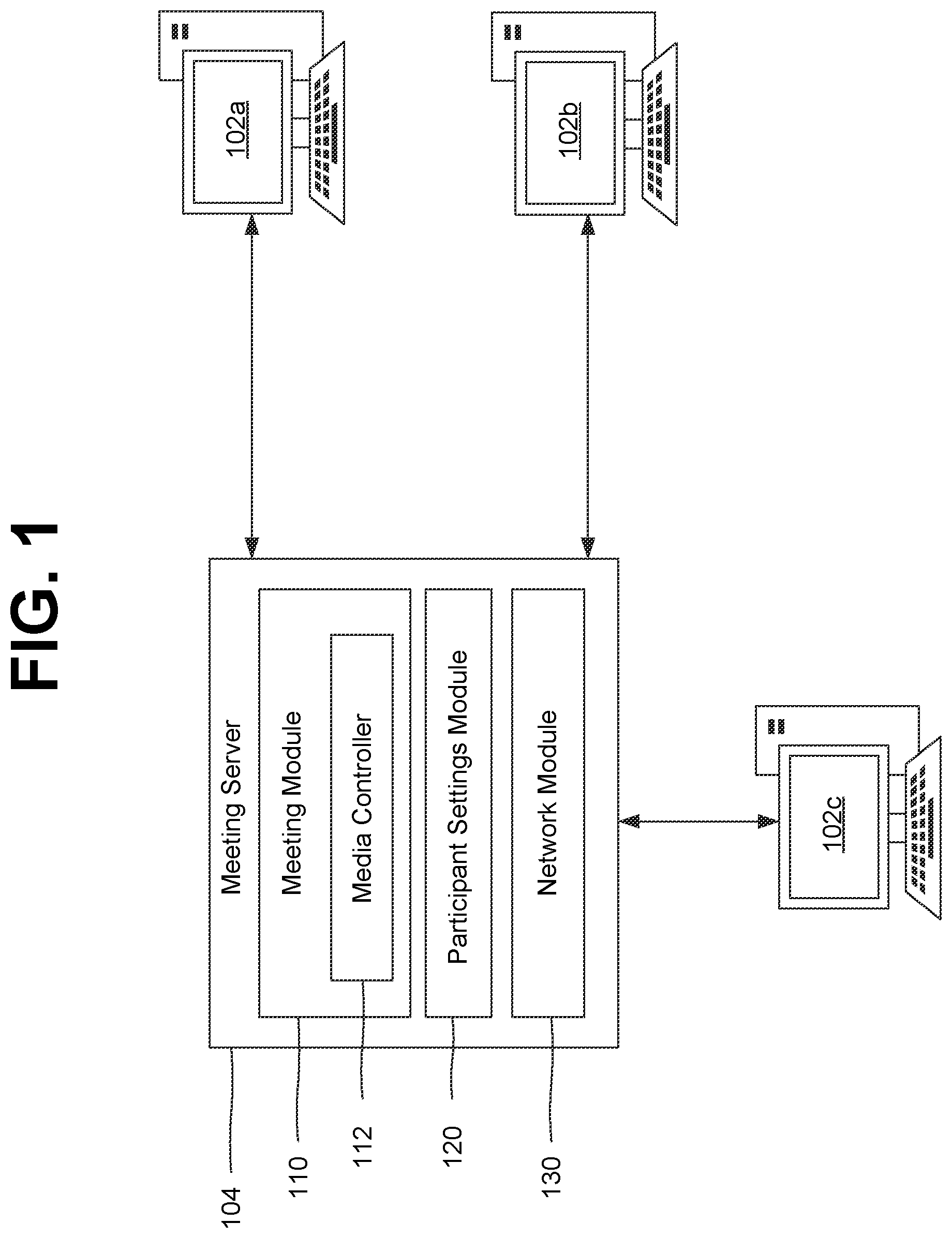 Patent US12556421 Figure 1 – Parallel online meetings