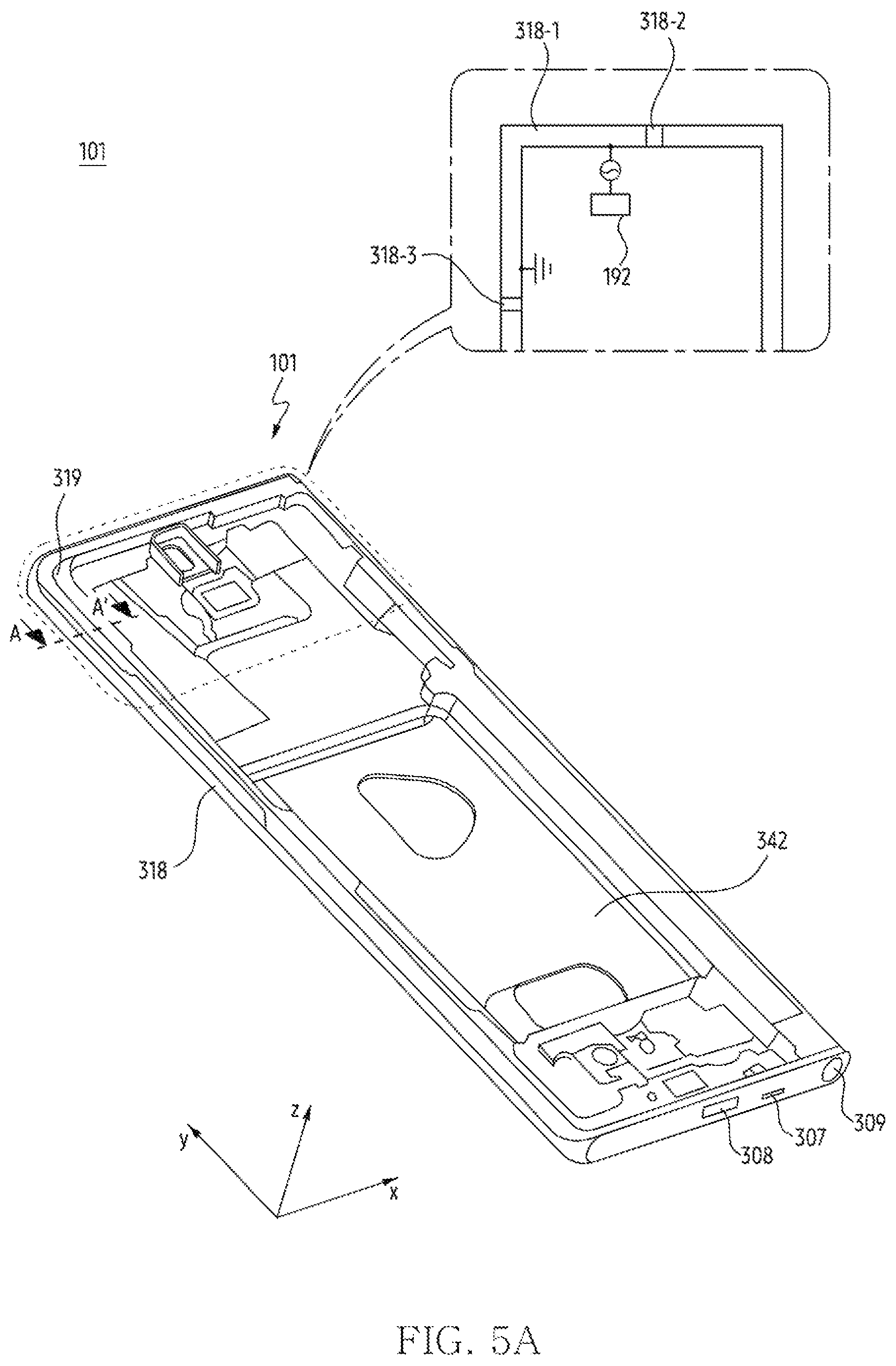 Patent US12556627 Figure 5 – Electronic device including housing having dissimilar metals