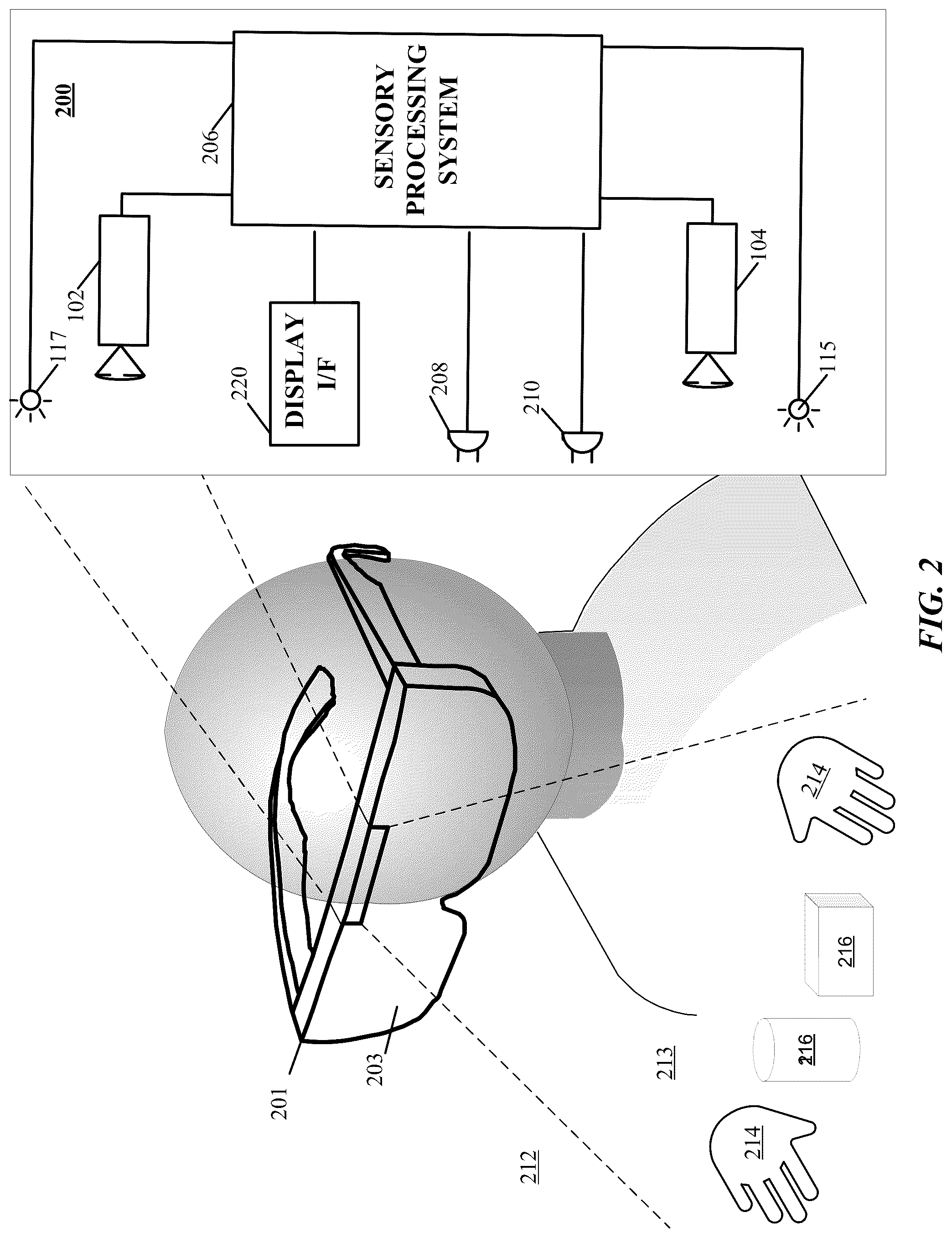 Patent US12556674 Figure 2 – Augmented reality with motion sensing
