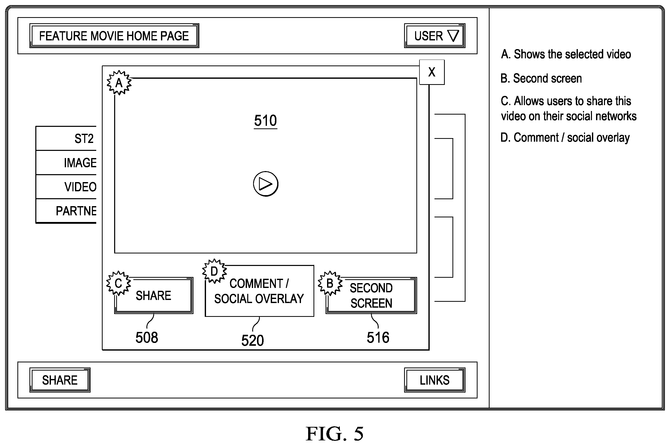 Patent US12556772 Figure 5 – Computing network for synchronized streaming of audiovisual content