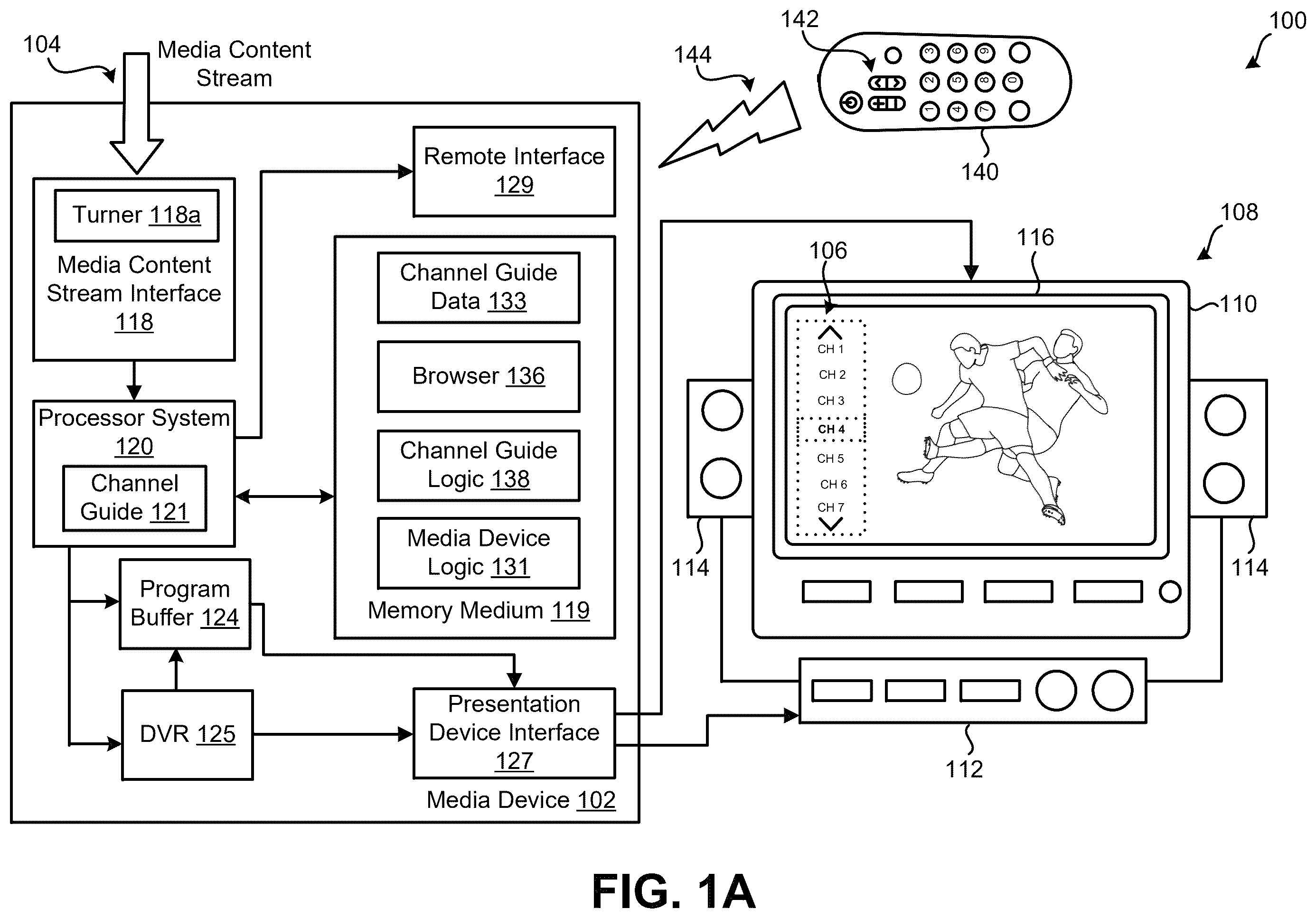 Patent US12556774 Figure 1 – On-screen selectable channel guide
