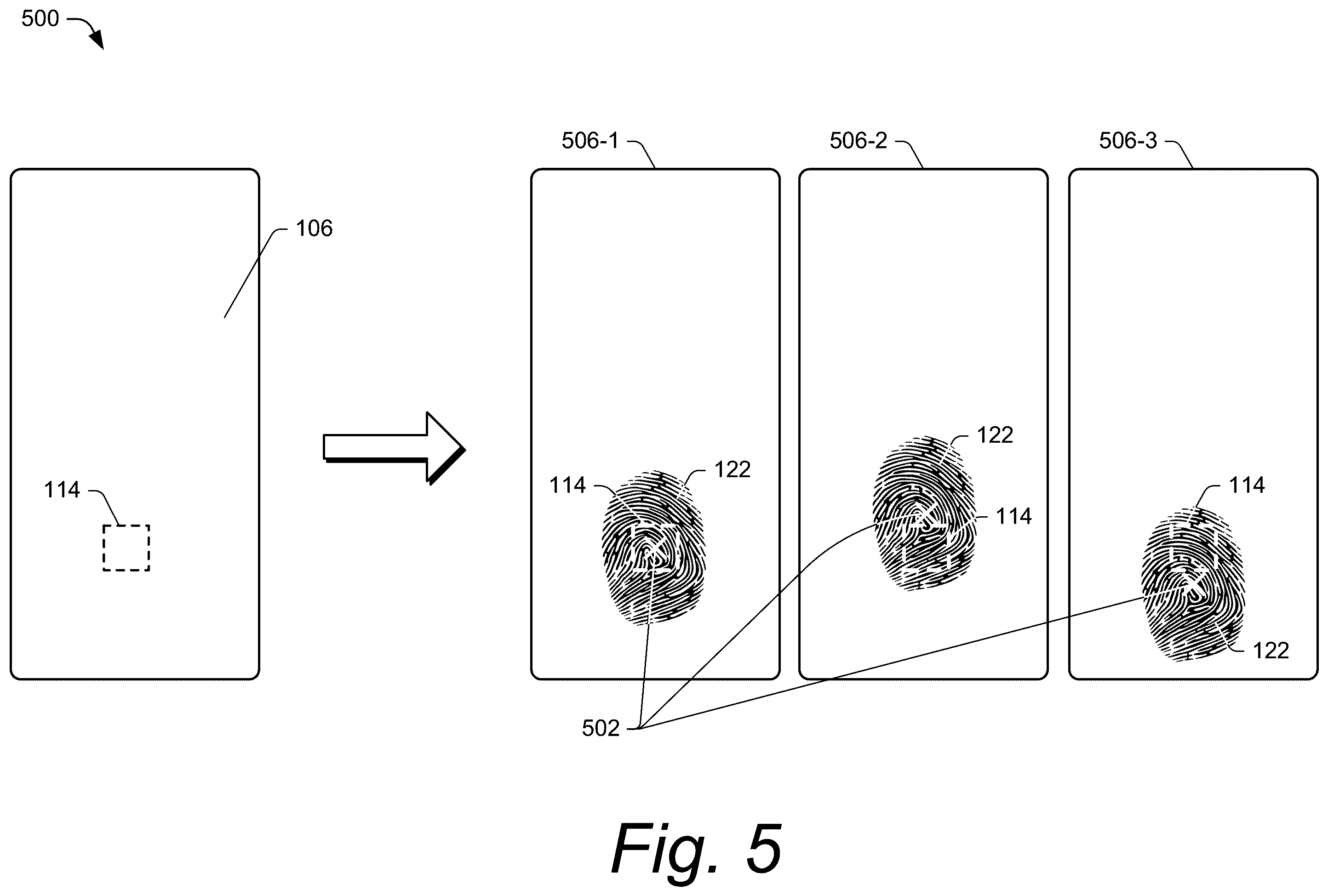 Patent US12562001 Figure 5 – Adaptive fingerprint-enrollment to finger characteristics using local under-display fingerprint sensor in an electronic device