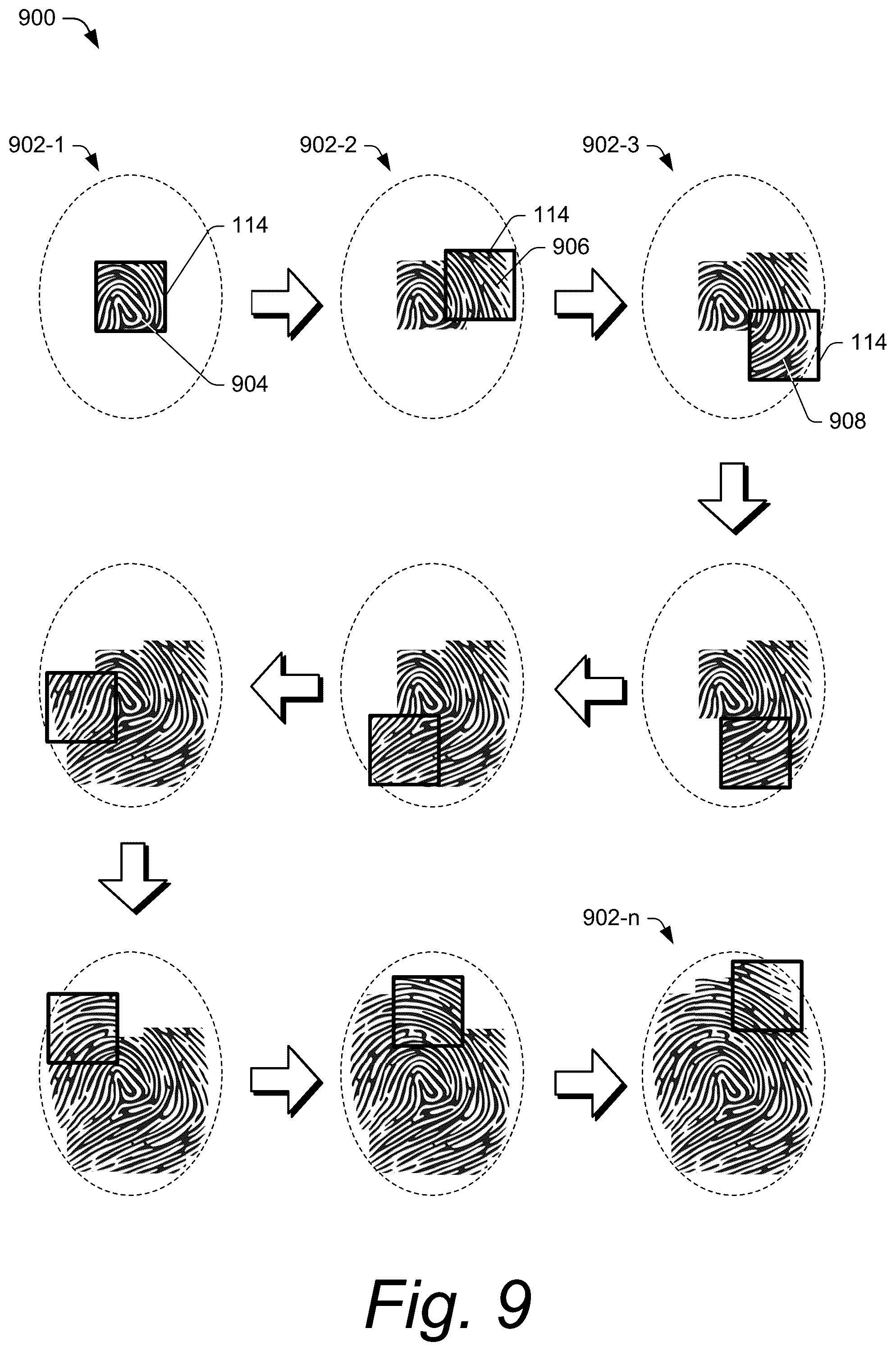 Patent US12562001 Figure 9 – Adaptive fingerprint-enrollment to finger characteristics using local under-display fingerprint sensor in an electronic device