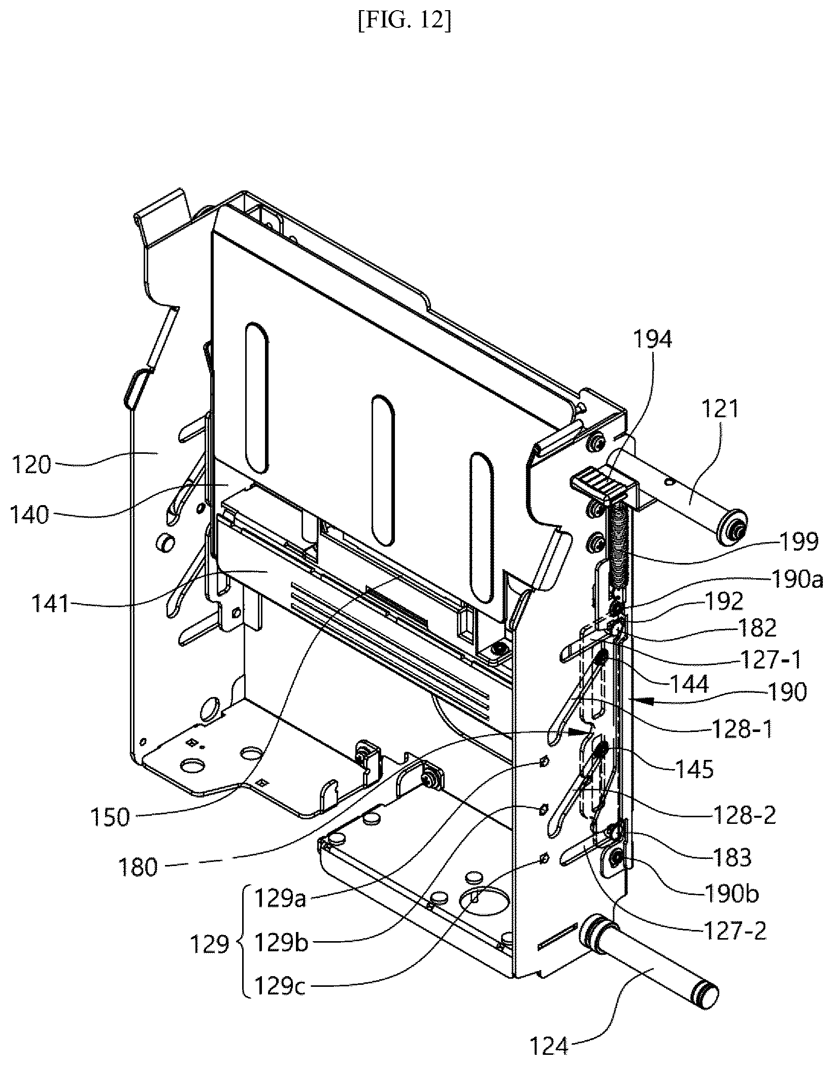 Patent US12562019 Figure 12 – Cassette holder for automated teller machine