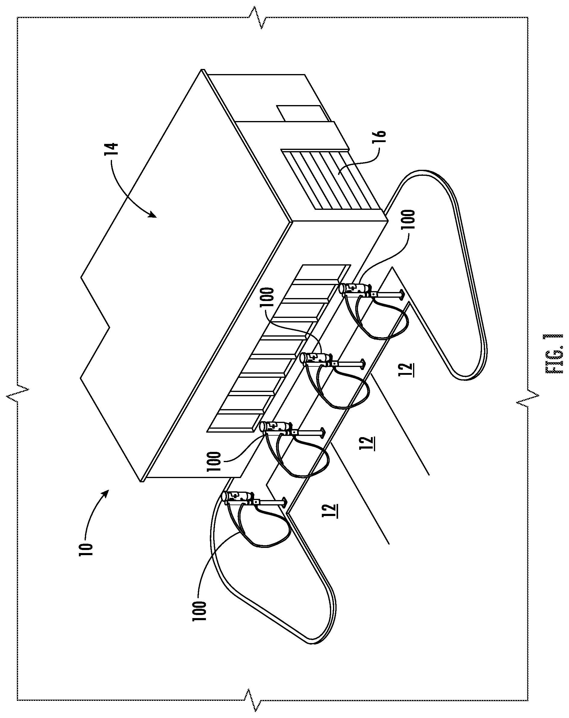 Patent US12562021 Figure 1 – Vehicle treatment arch with pressure differential indication system and tool engagement system