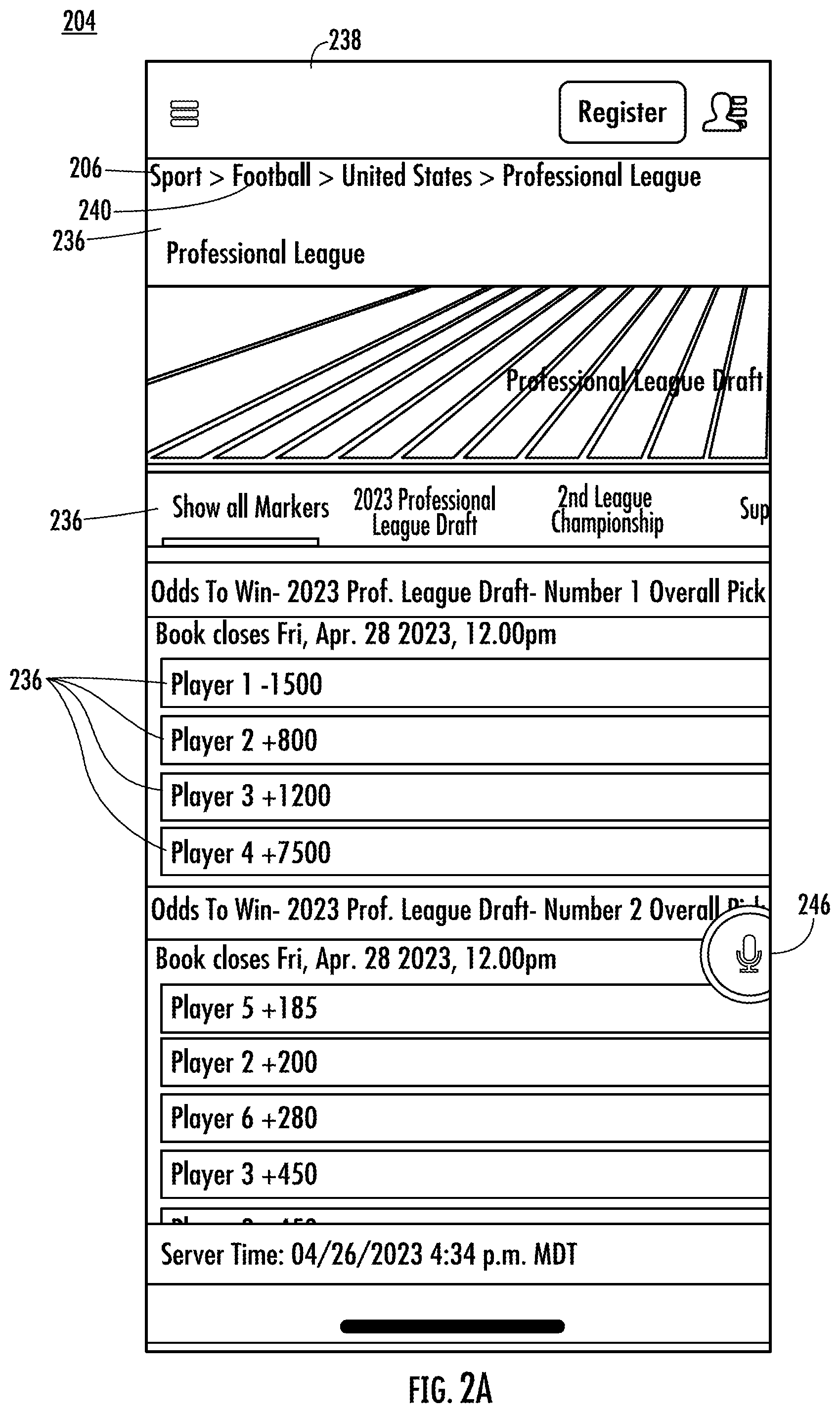 Patent US12562022 Figure 2 – Search and selection of sports betting options using natural language understanding