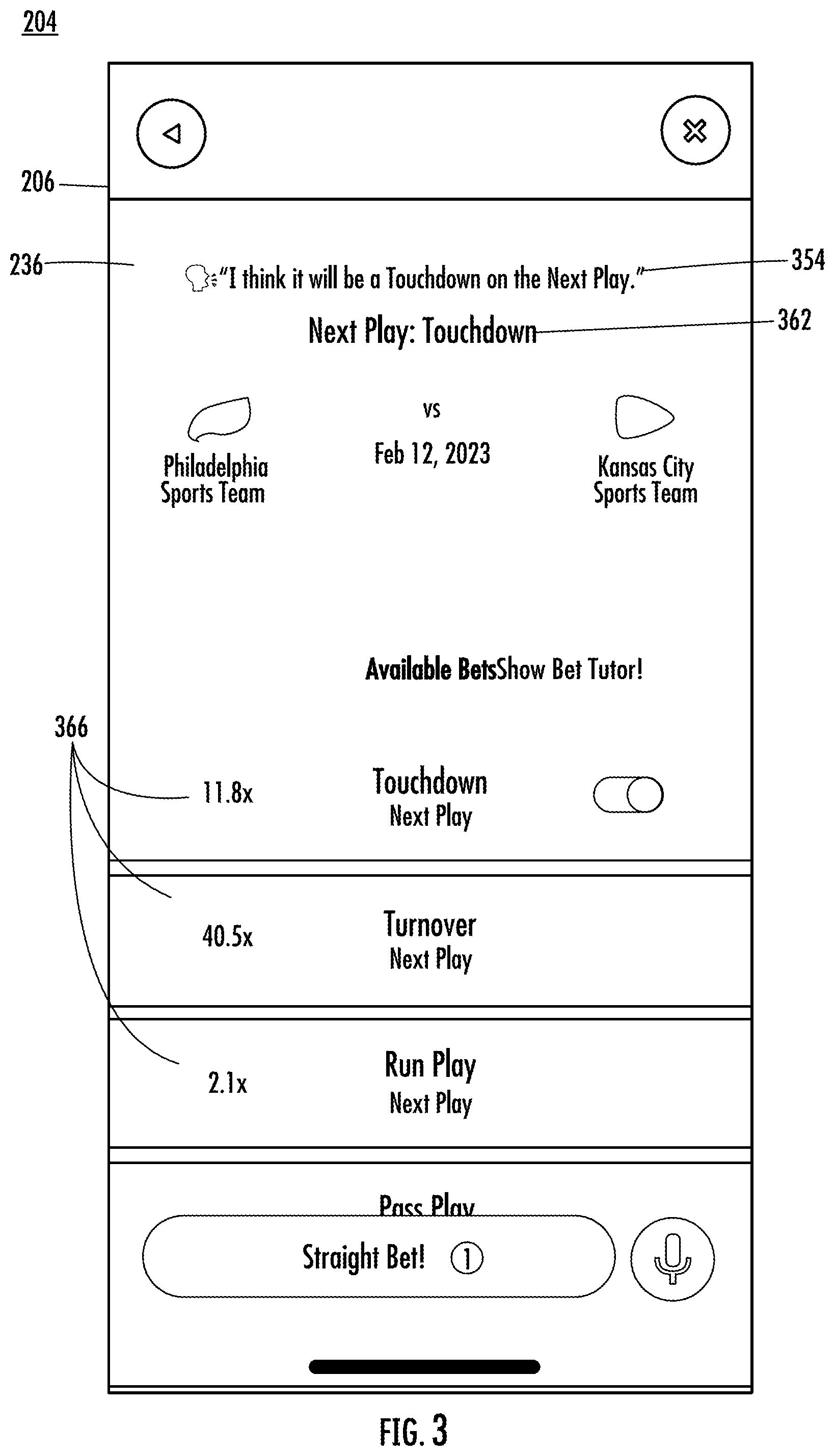Patent US12562022 Figure 7 – Search and selection of sports betting options using natural language understanding