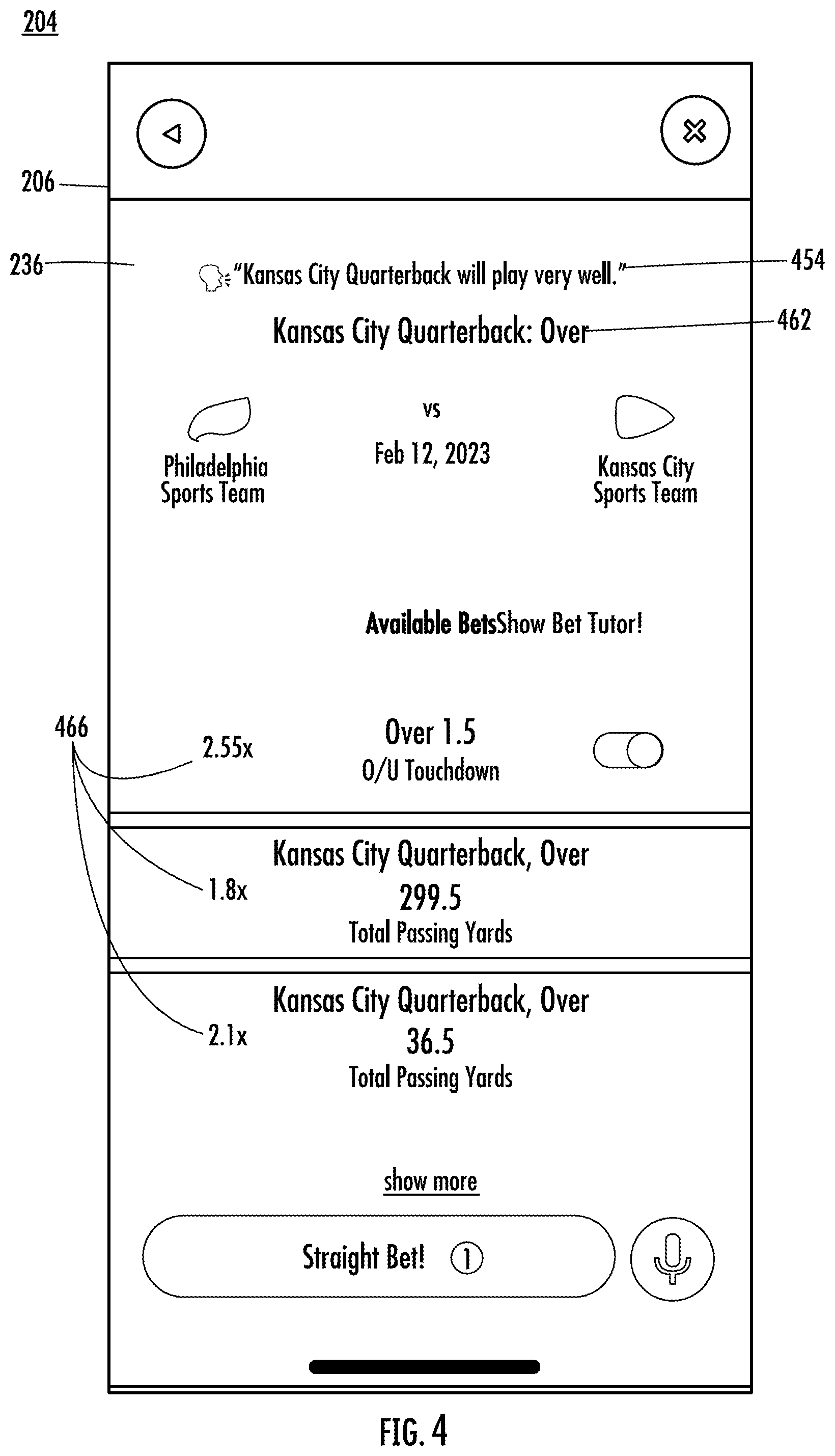 Patent US12562022 Figure 8 – Search and selection of sports betting options using natural language understanding