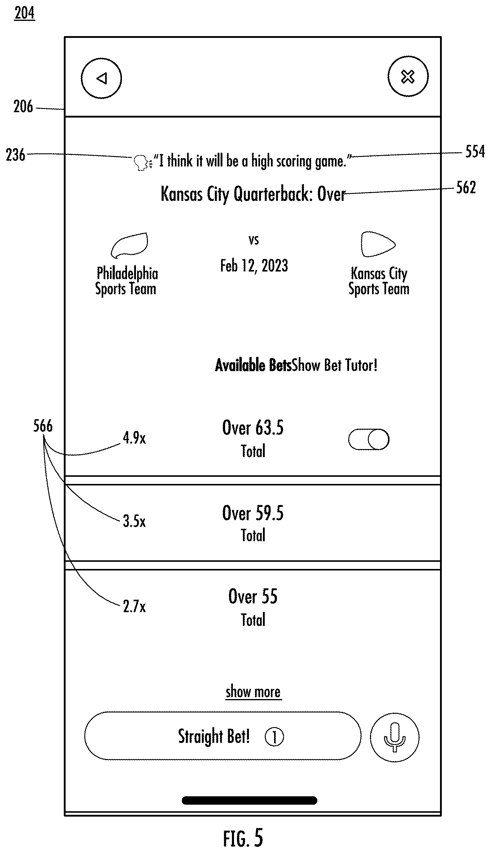 Patent US12562022 Figure 9 – Search and selection of sports betting options using natural language understanding