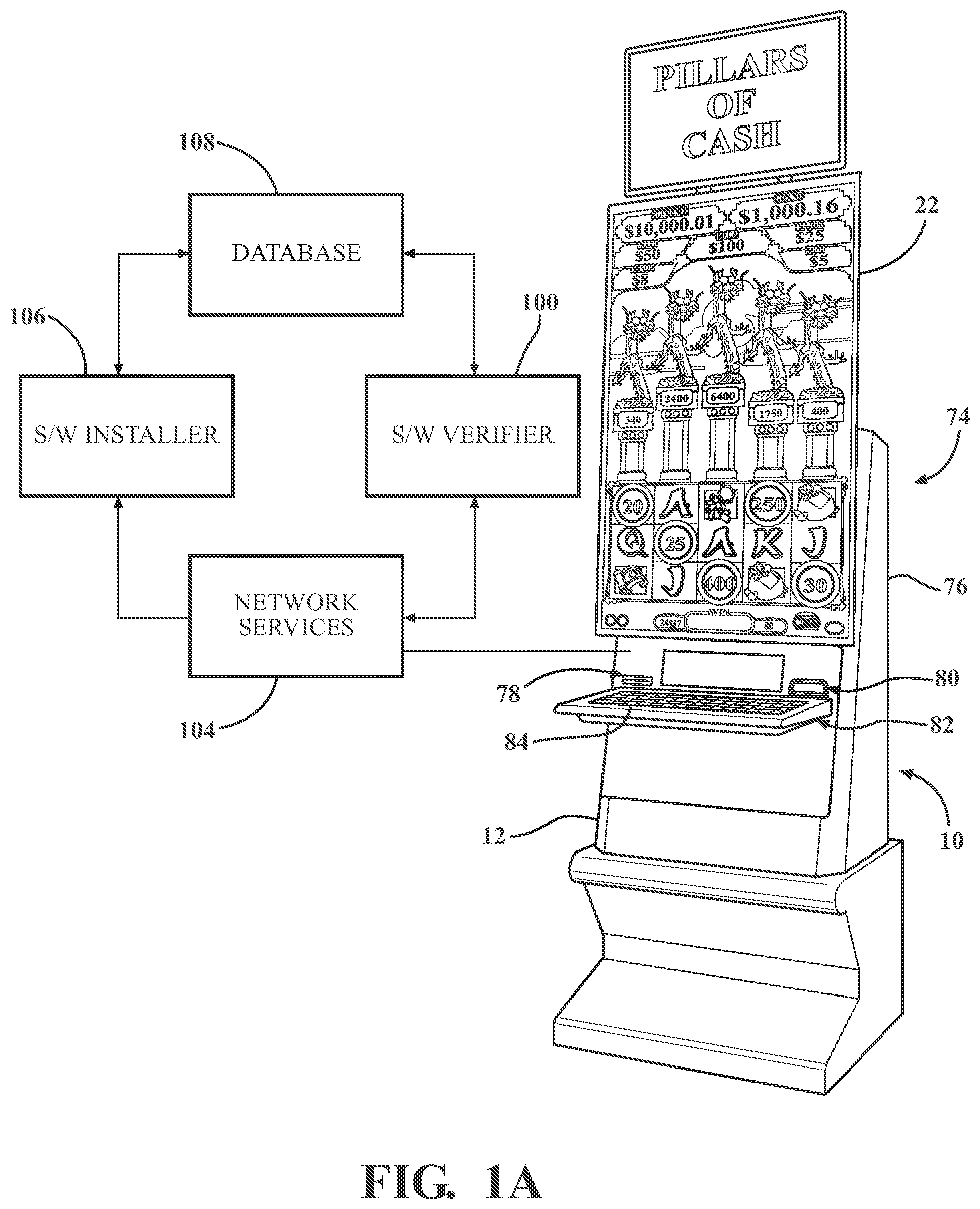 Patent US12562028 Figure 1 – Wager-based game having persistent gaming feature with prize accumulator and prize counter associated with triggering symbols provided by a gaming machine