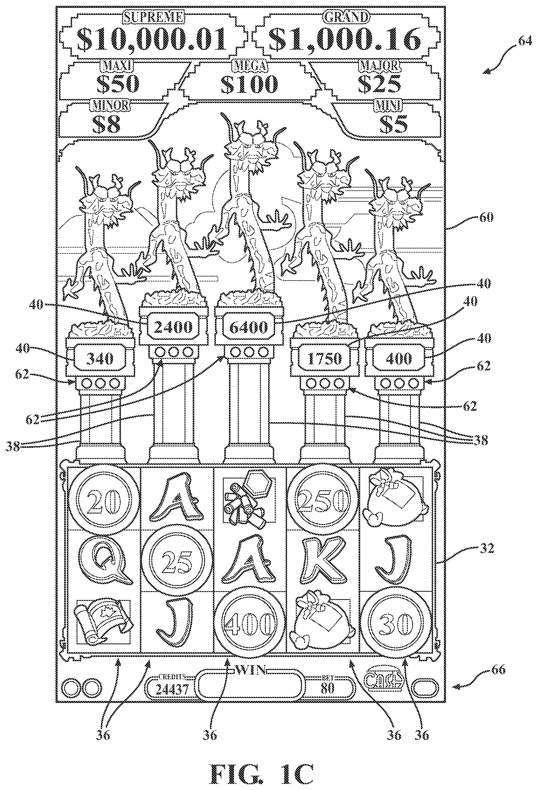 Patent US12562028 Figure 3 – Wager-based game having persistent gaming feature with prize accumulator and prize counter associated with triggering symbols provided by a gaming machine
