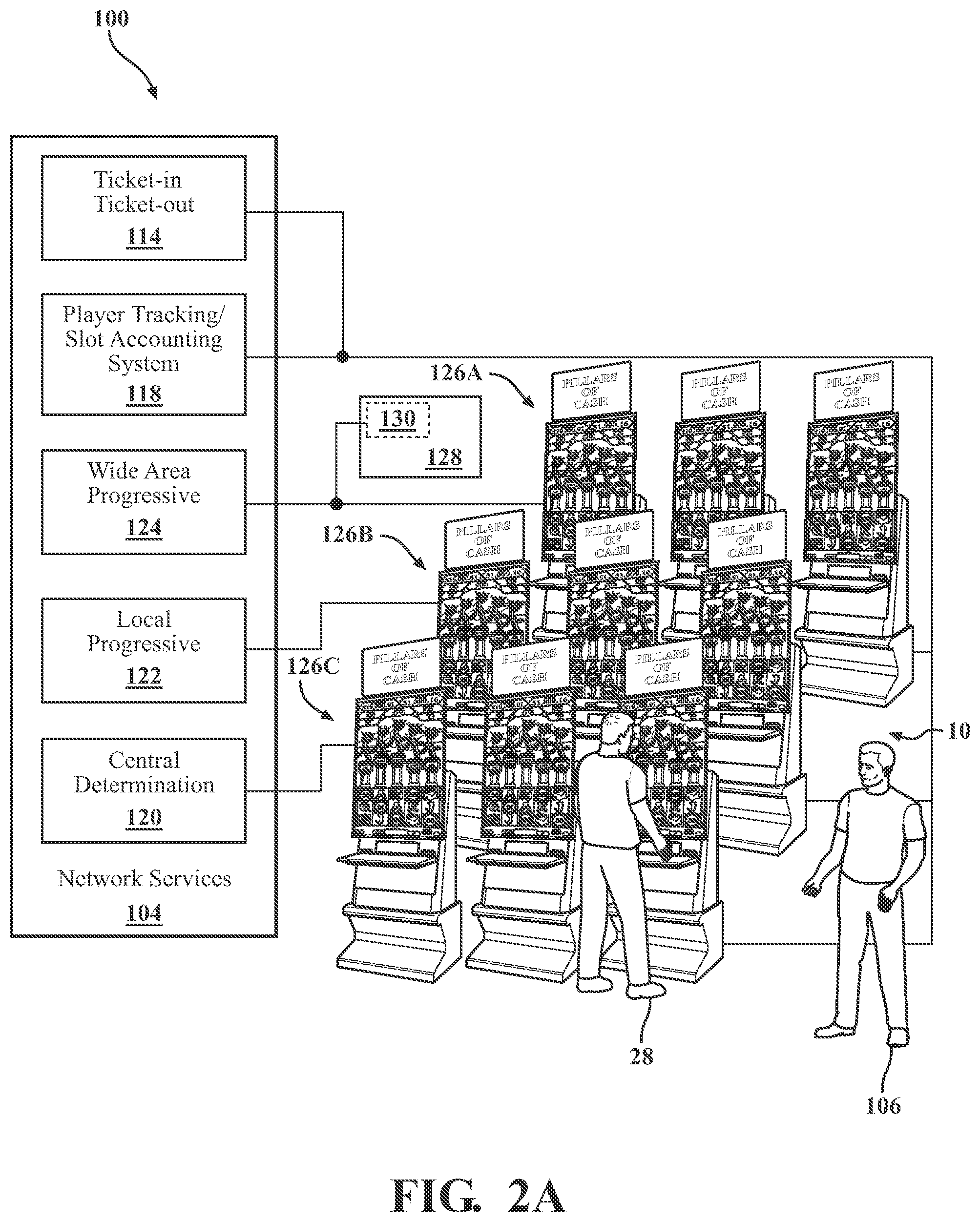 Patent US12562028 Figure 18 – Wager-based game having persistent gaming feature with prize accumulator and prize counter associated with triggering symbols provided by a gaming machine