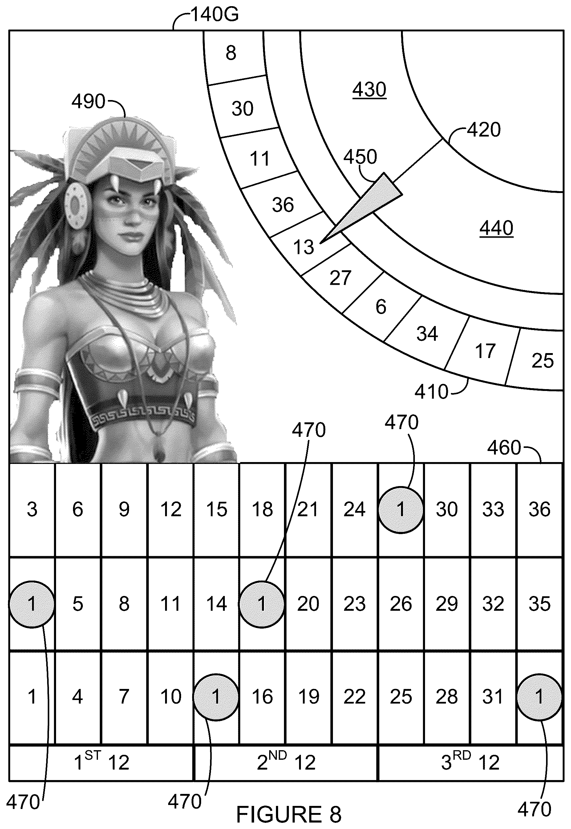Patent US12562030 Figure 8 – Random trigger for computer-implemented game