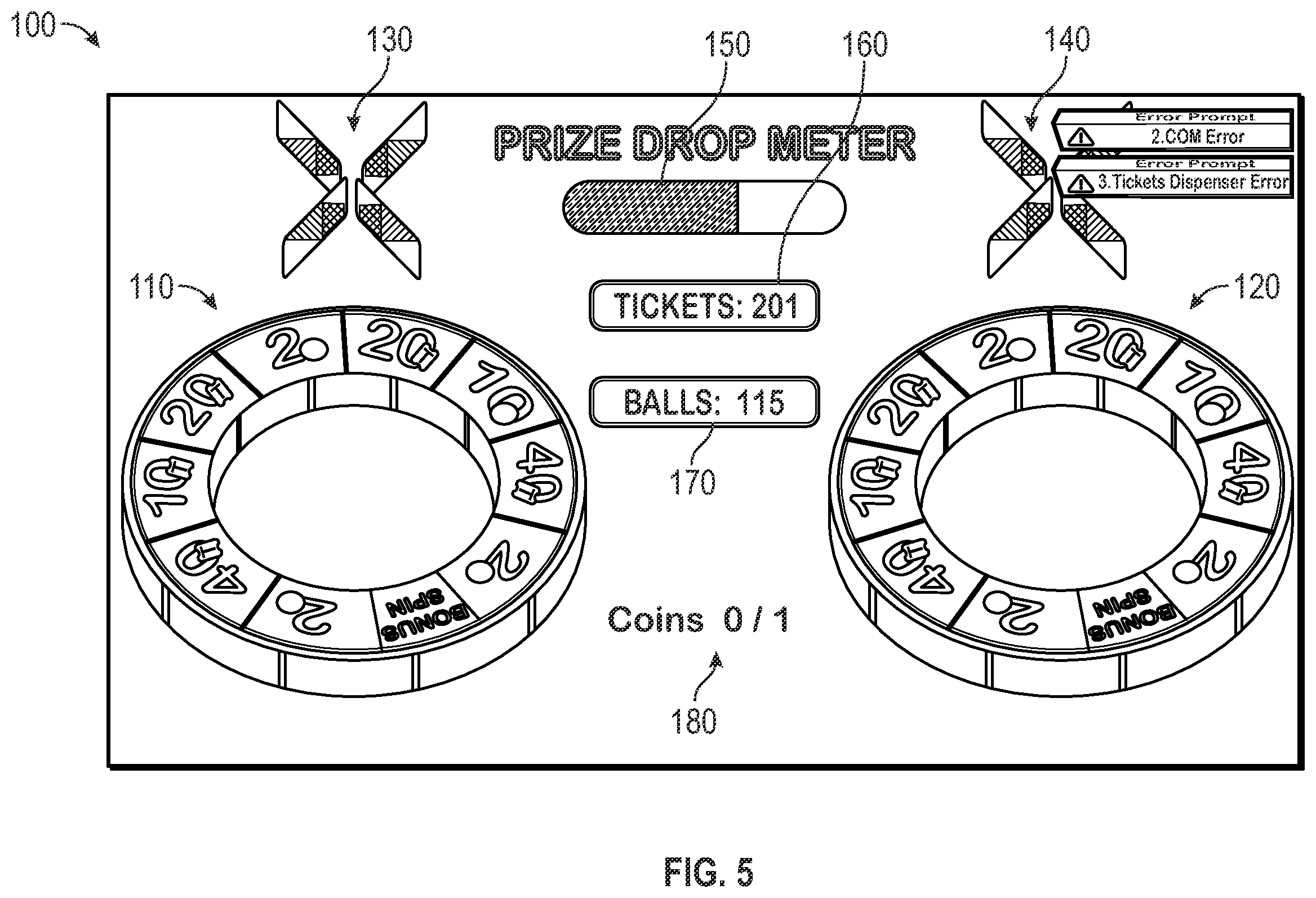 Patent US12562035 Figure 5 – System and method for an arcade game machine