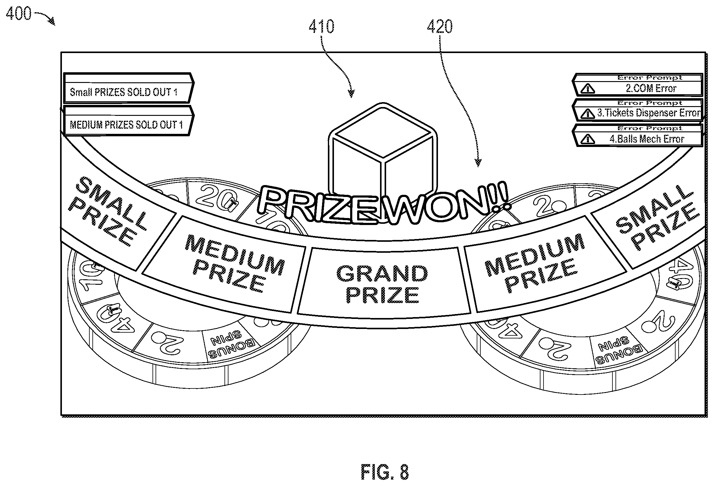 Patent US12562035 Figure 8 – System and method for an arcade game machine