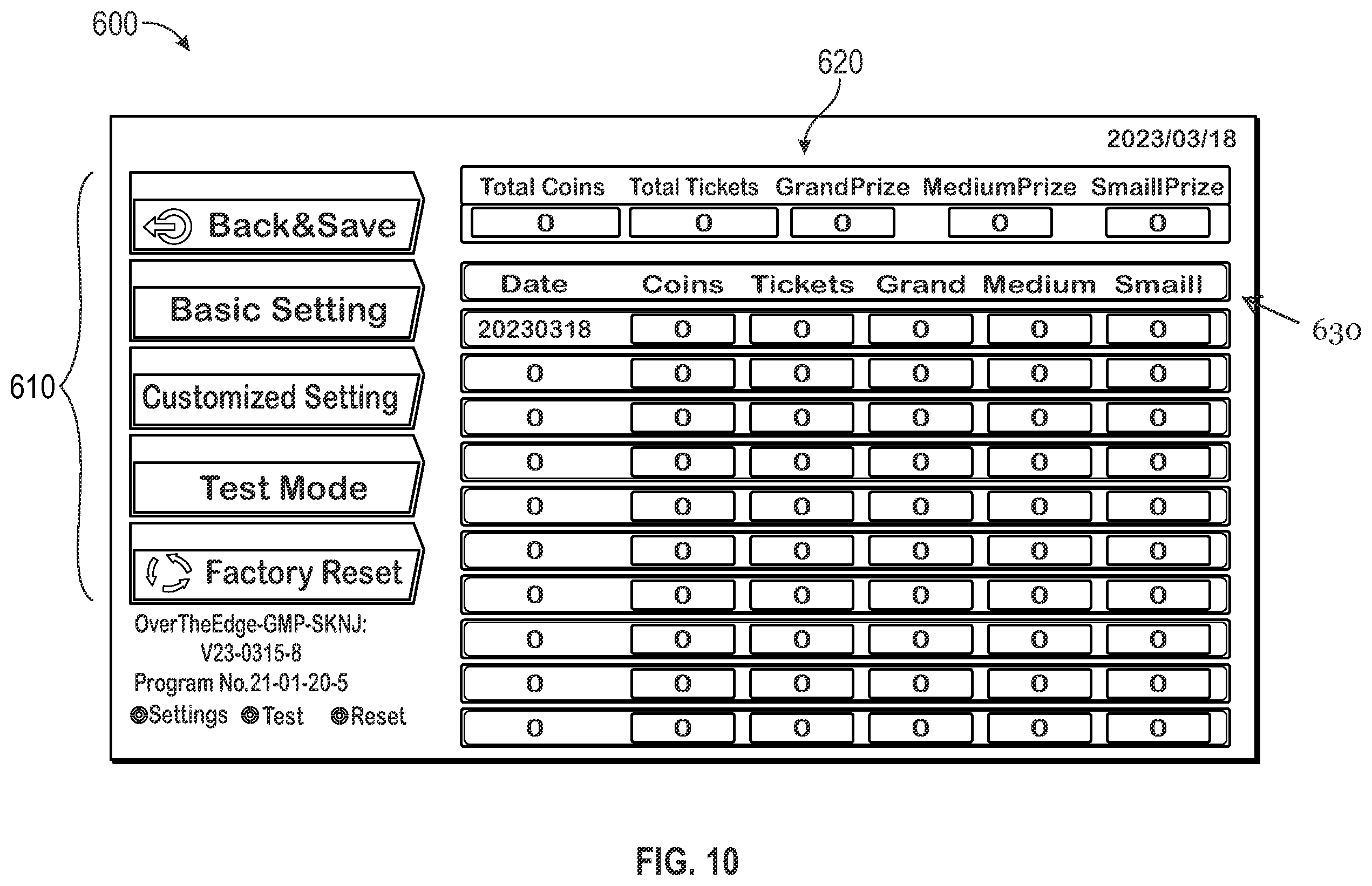 Patent US12562035 Figure 10 – System and method for an arcade game machine