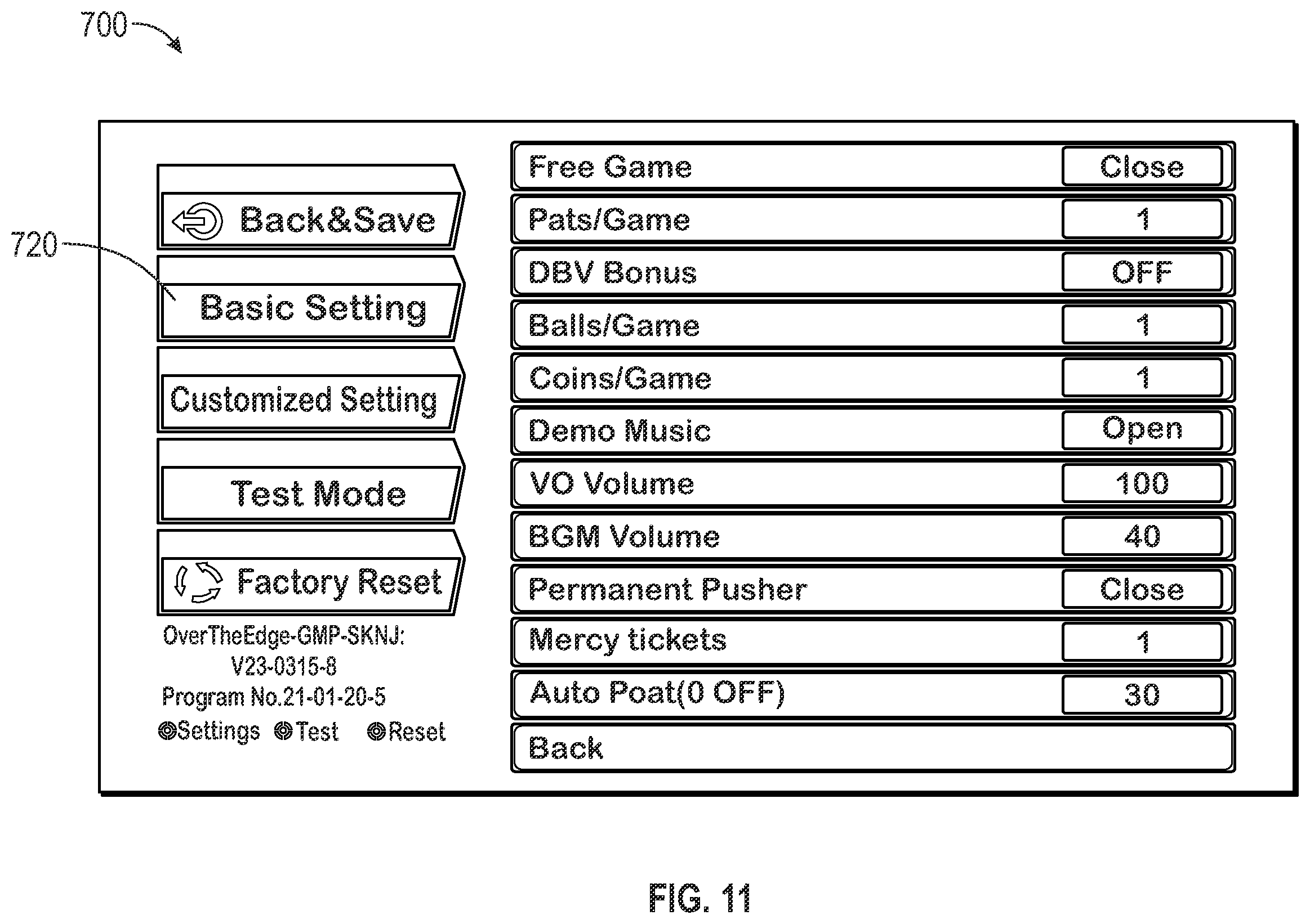 Patent US12562035 Figure 11 – System and method for an arcade game machine