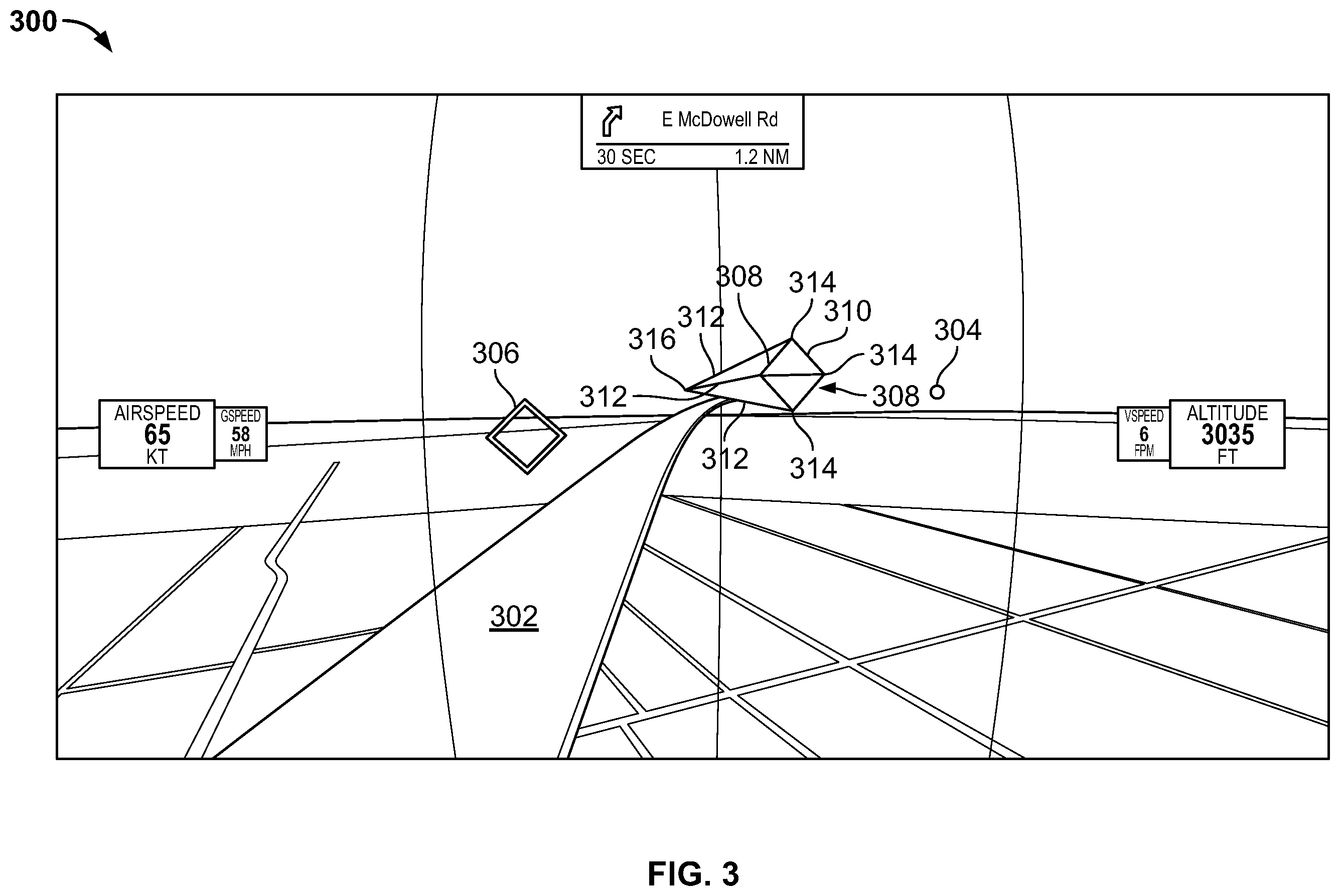 Patent US12562068 Figure 3 – System and method for simplified flight direction and way-finding on a primary flight display