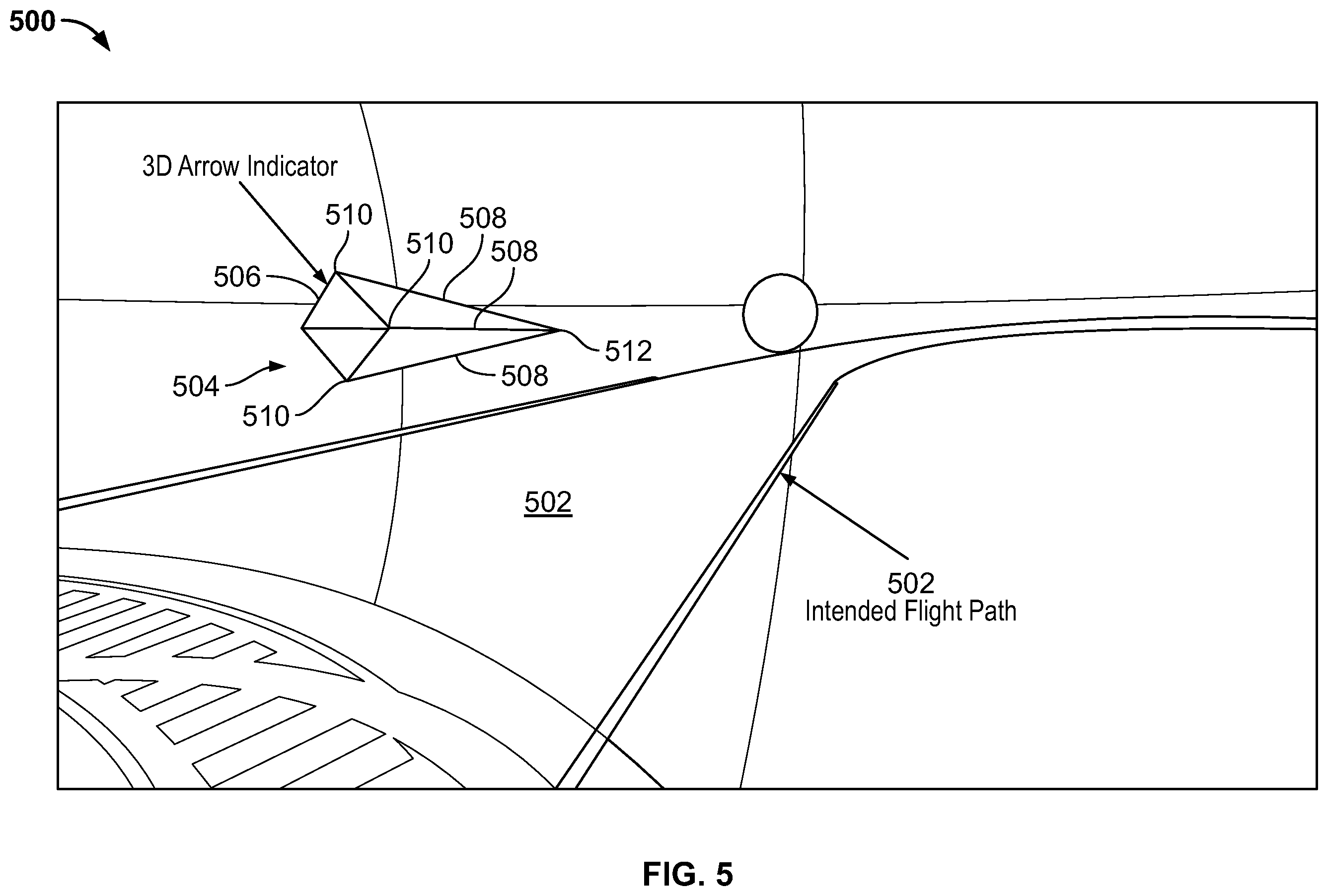 Patent US12562068 Figure 5 – System and method for simplified flight direction and way-finding on a primary flight display