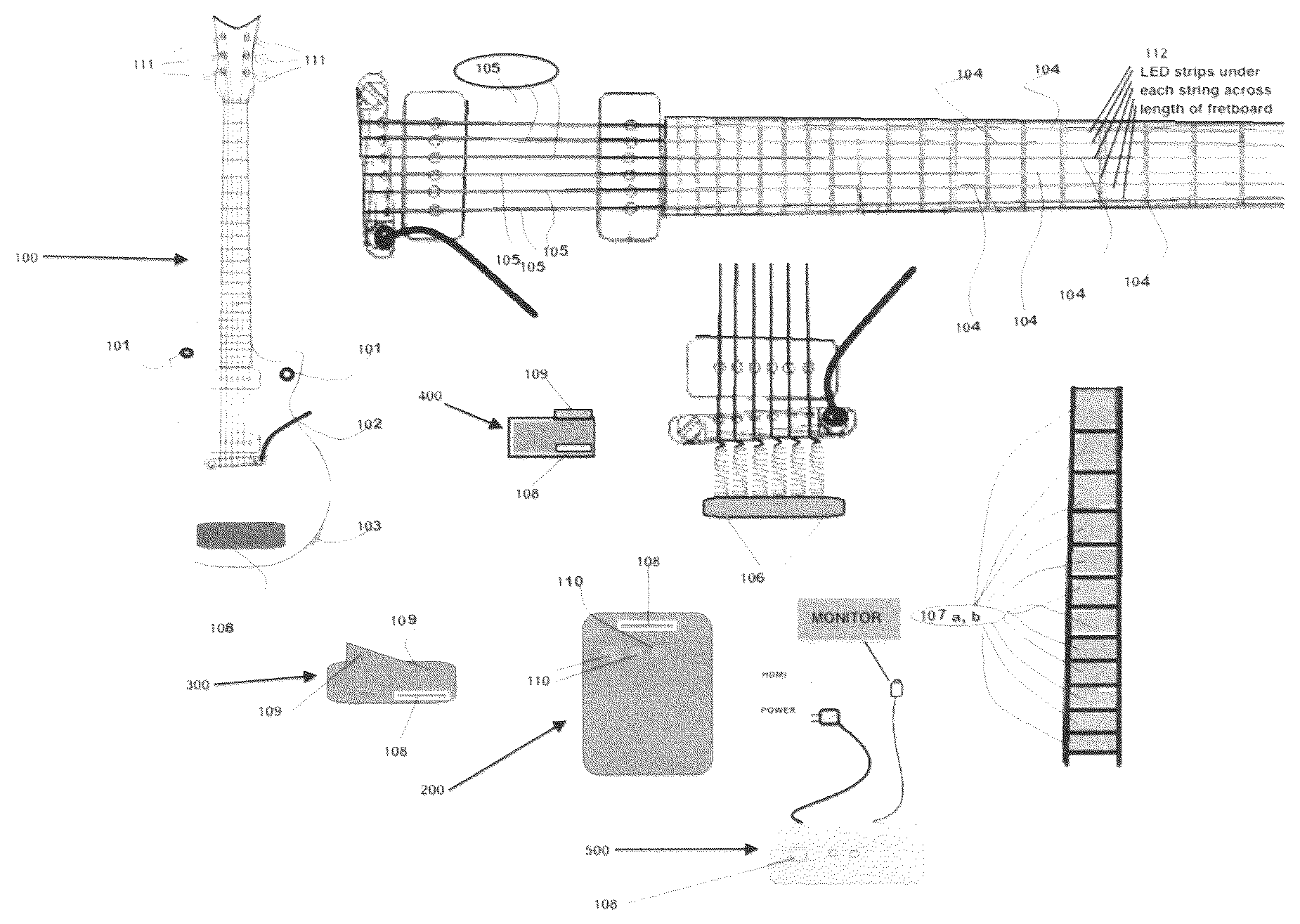 Patent US12562073 Figure 1 – System and method for learning to play a musical instrument